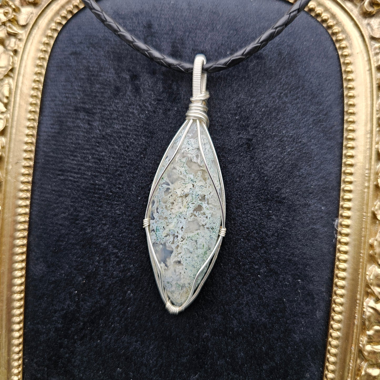 Moosachat Anhänger | Schmuckdraht | Edelstein Halskette