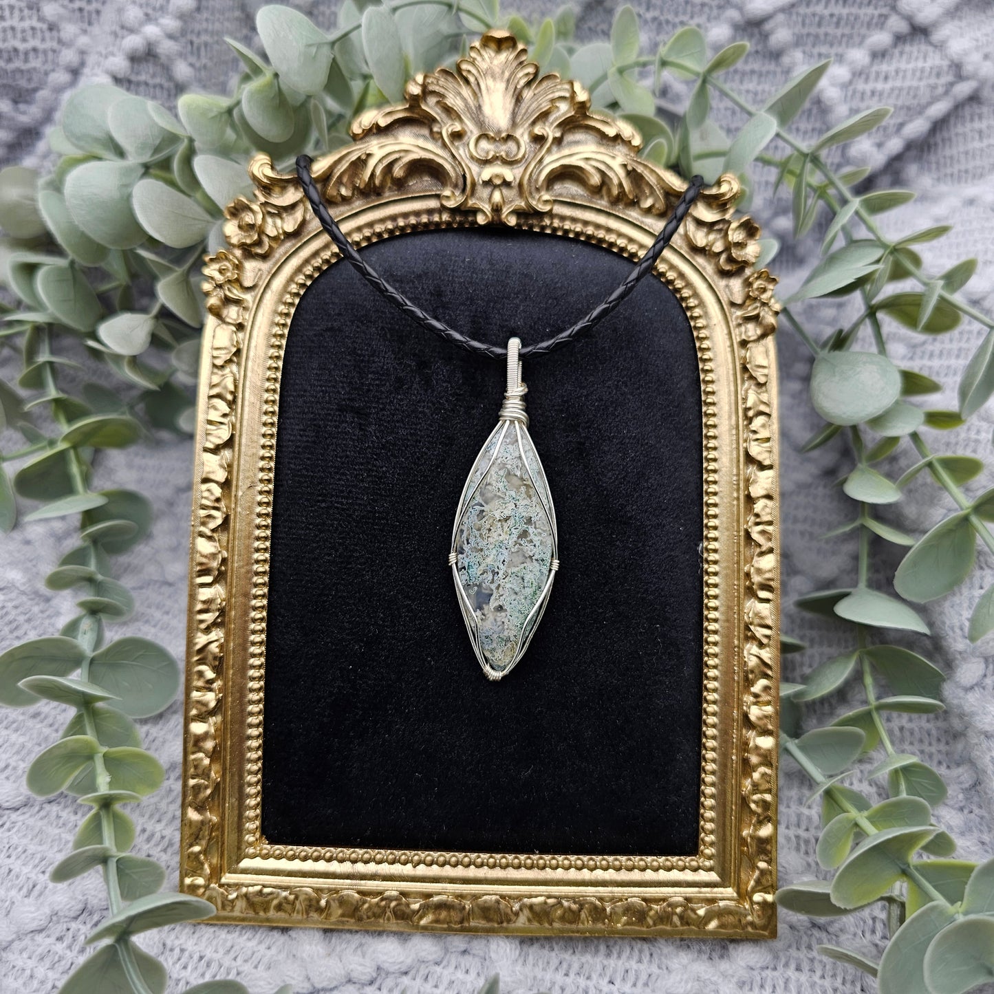 Moosachat Anhänger | Schmuckdraht | Edelstein Halskette