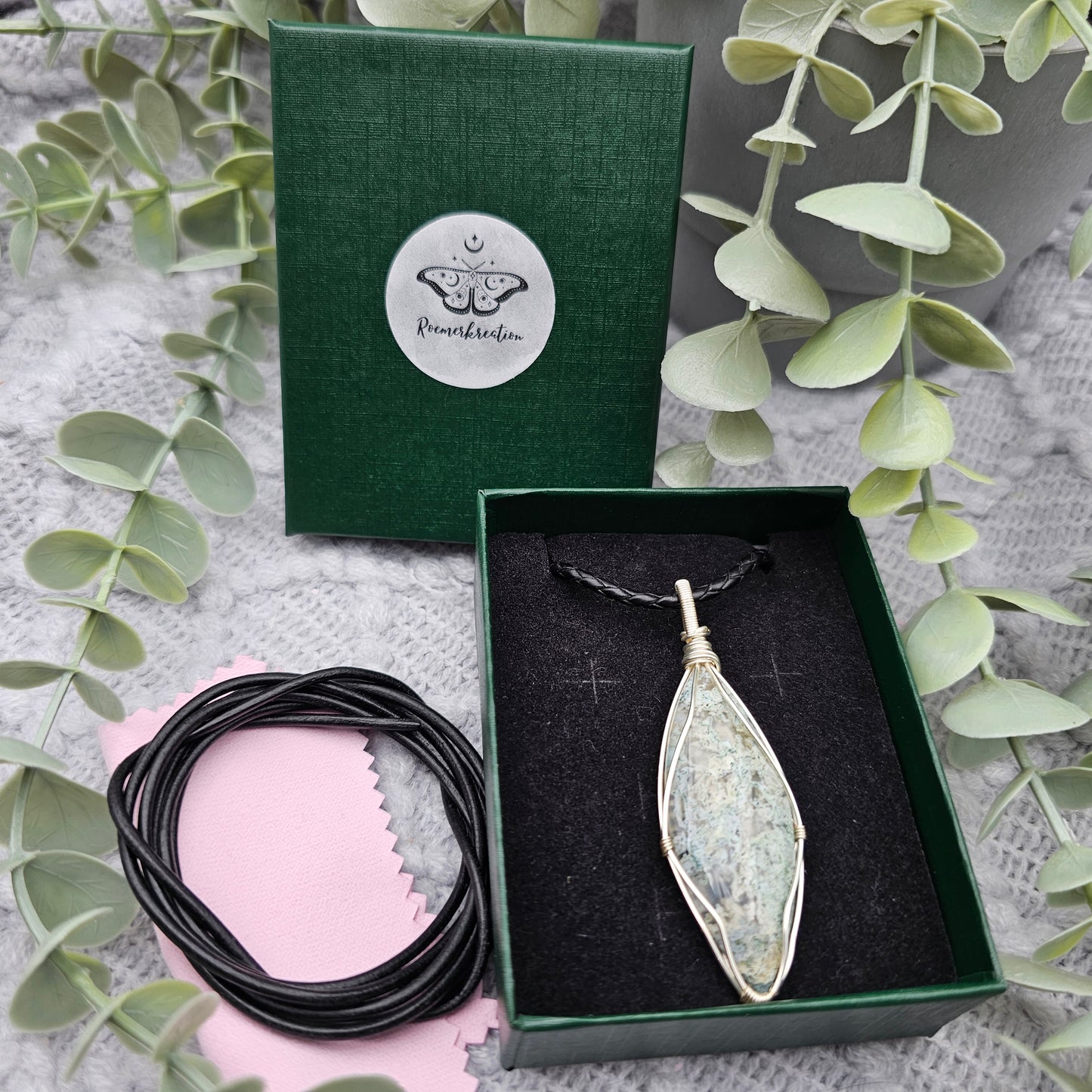 Moosachat Anhänger | Schmuckdraht | Edelstein Halskette