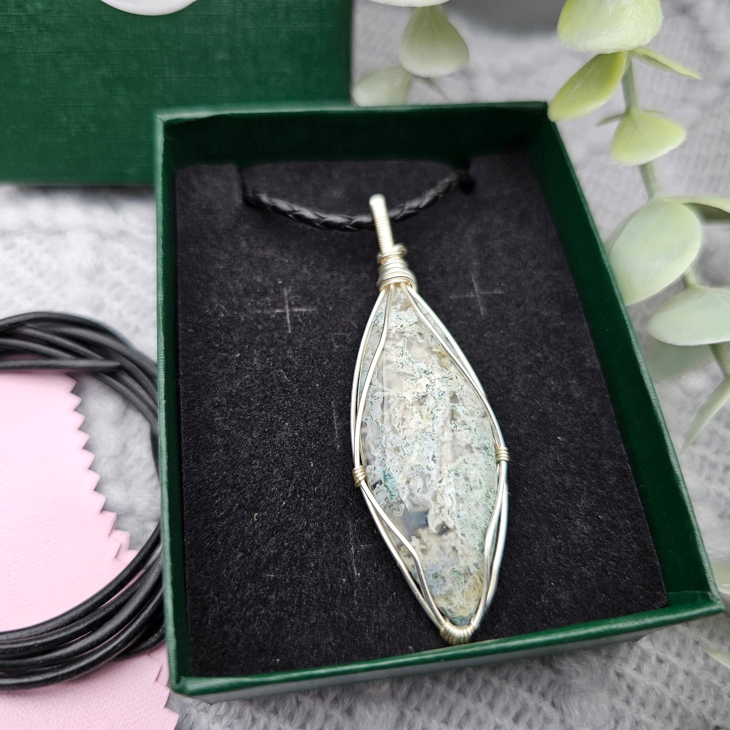 Moosachat Anhänger | Schmuckdraht | Edelstein Halskette