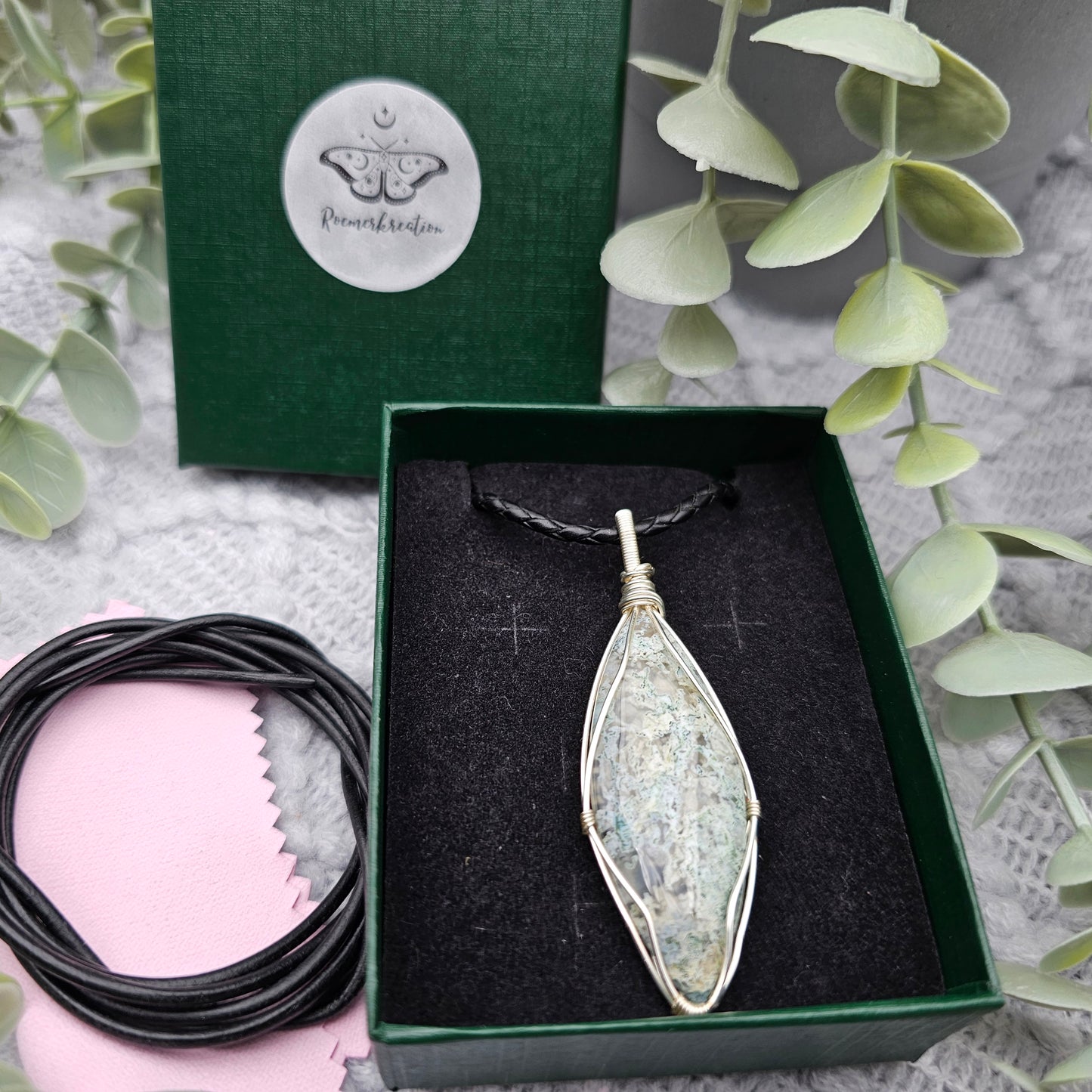 Moosachat Anhänger | Schmuckdraht | Edelstein Halskette