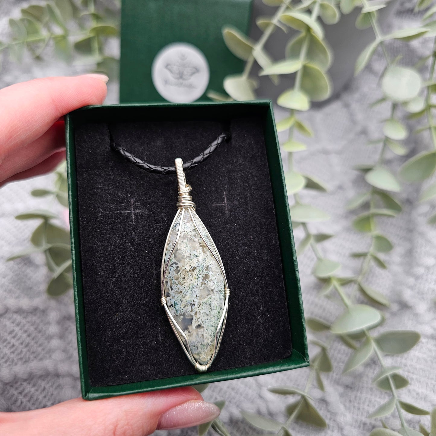 Moosachat Anhänger | Schmuckdraht | Edelstein Halskette