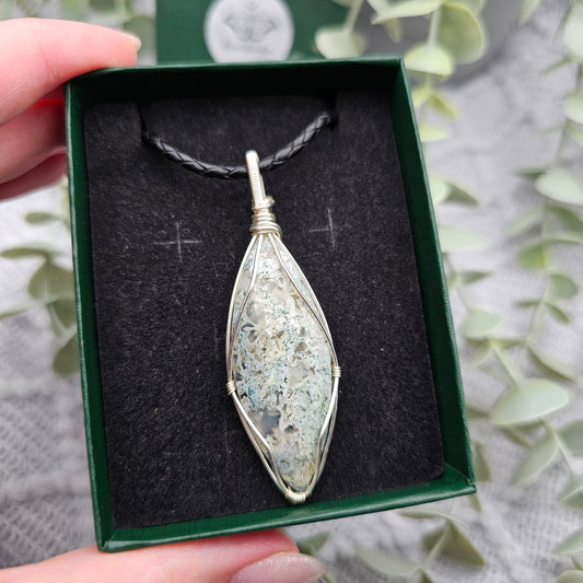 Moosachat Anhänger | Schmuckdraht | Edelstein Halskette