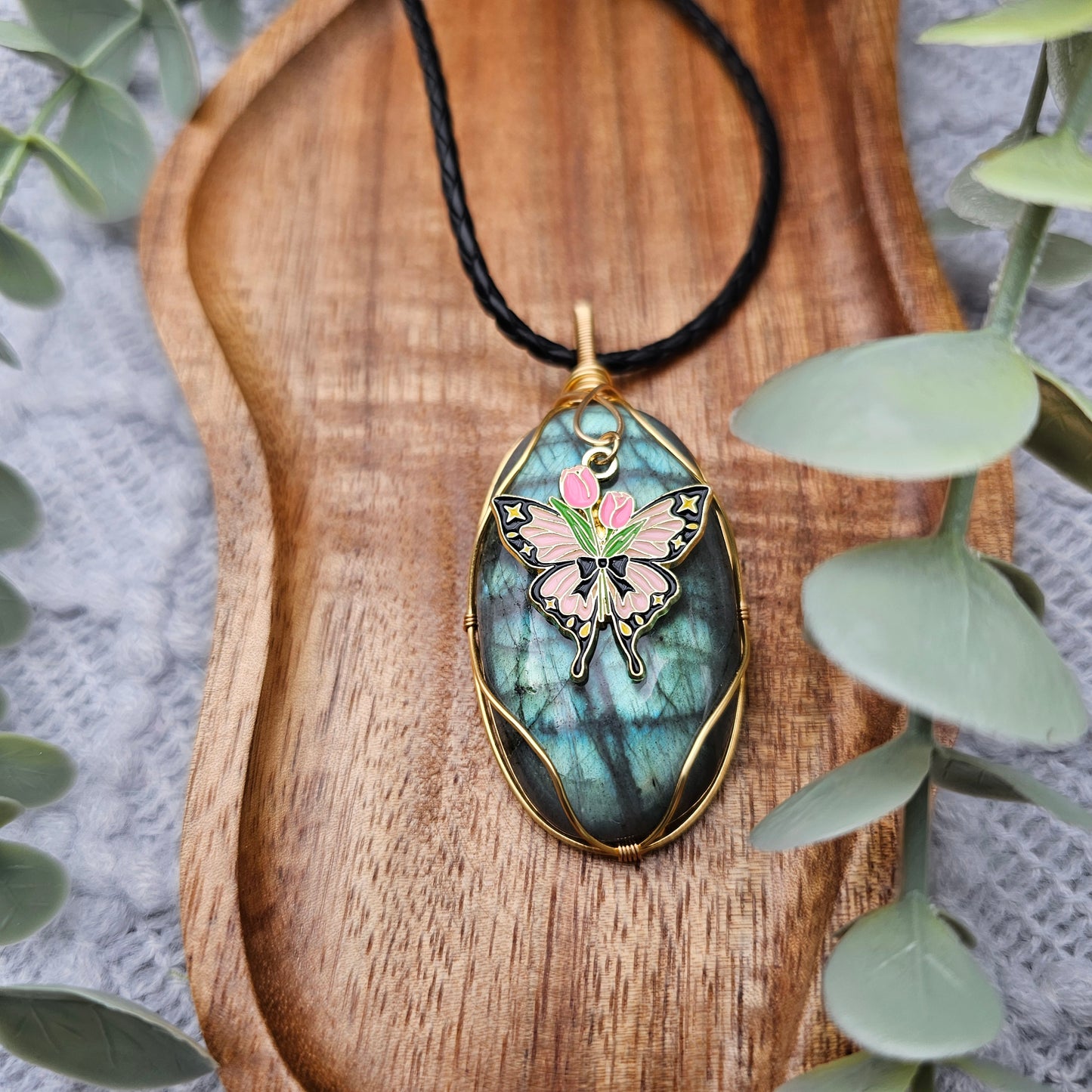 Labradorit & Schmetterling Anhänger | Schmuckdraht | Edelstein Halskette