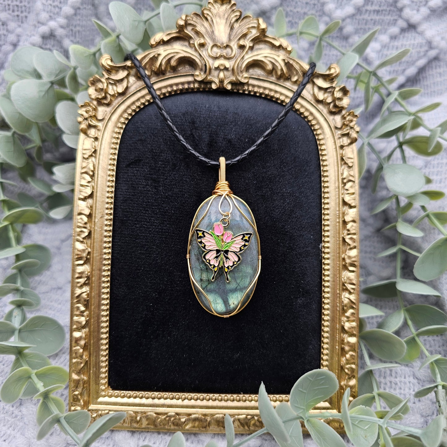 Labradorit & Schmetterling Anhänger | Schmuckdraht | Edelstein Halskette