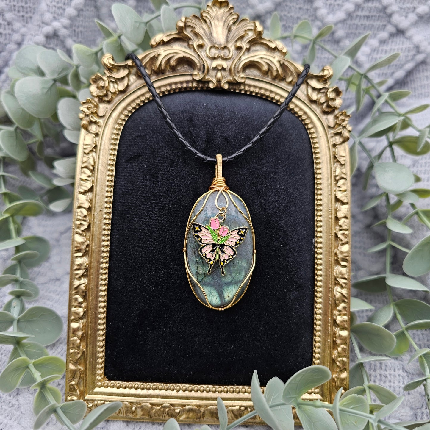 Labradorit & Schmetterling Anhänger | Schmuckdraht | Edelstein Halskette