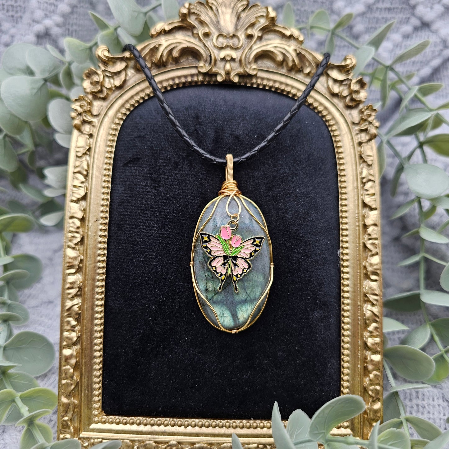 Labradorit & Schmetterling Anhänger | Schmuckdraht | Edelstein Halskette