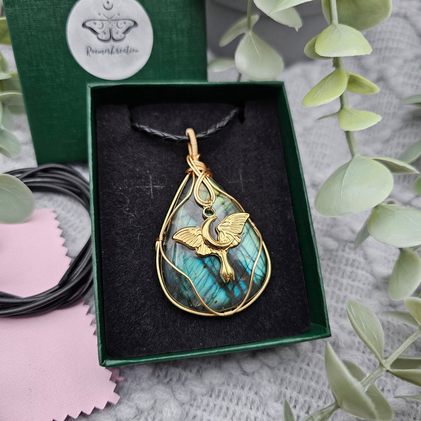 Labradorit & Motte Anhänger | Schmuckdraht | Edelstein Halskette