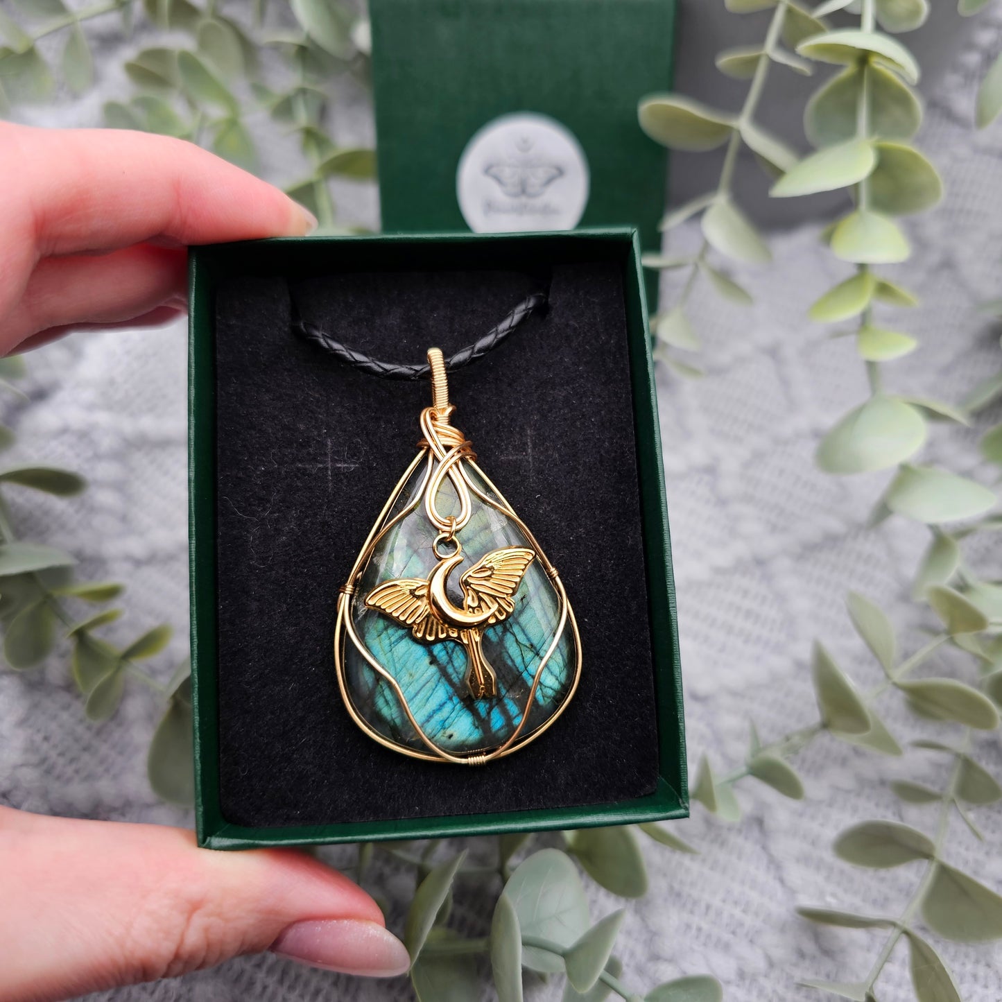 Labradorit & Motte Anhänger | Schmuckdraht | Edelstein Halskette