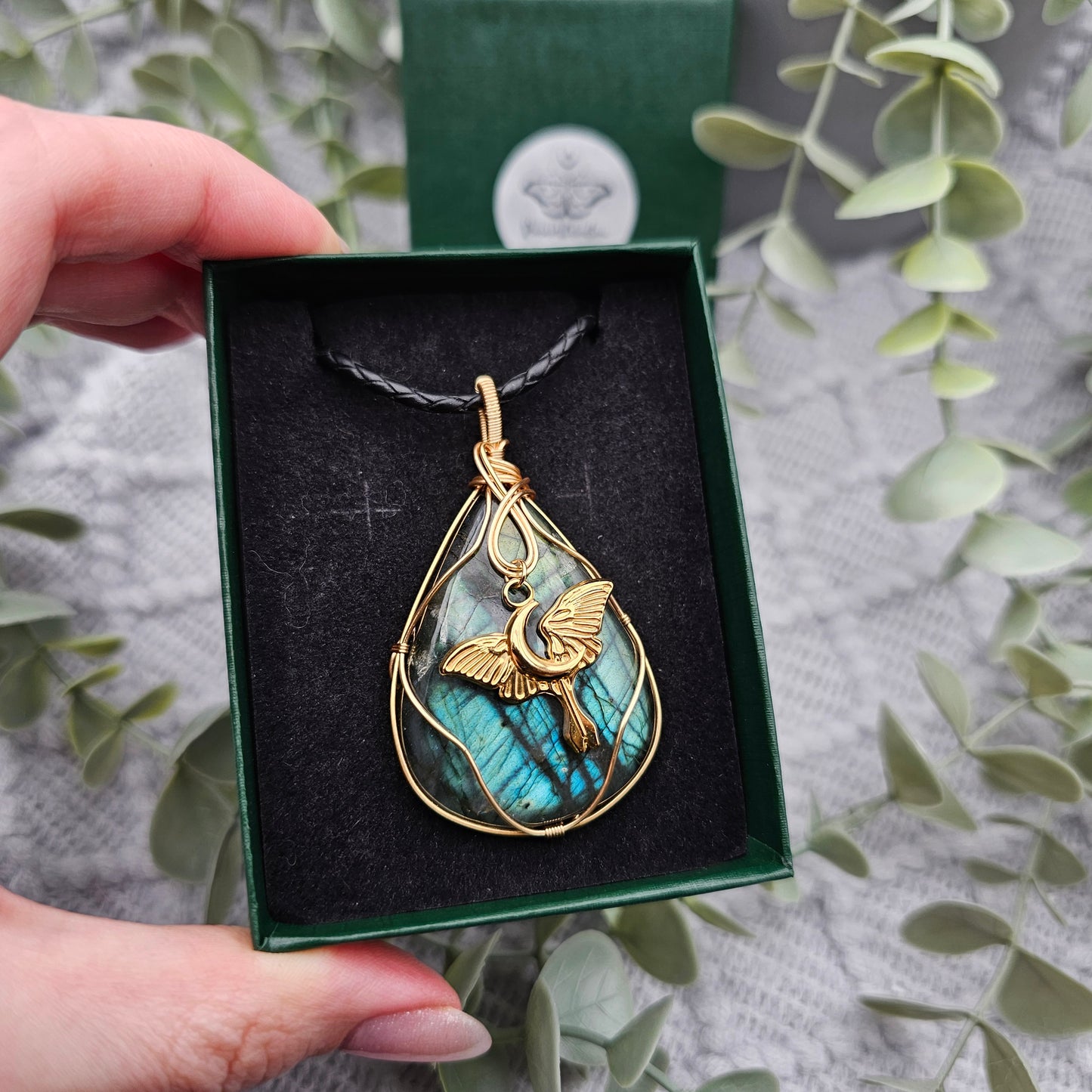 Labradorit & Motte Anhänger | Schmuckdraht | Edelstein Halskette