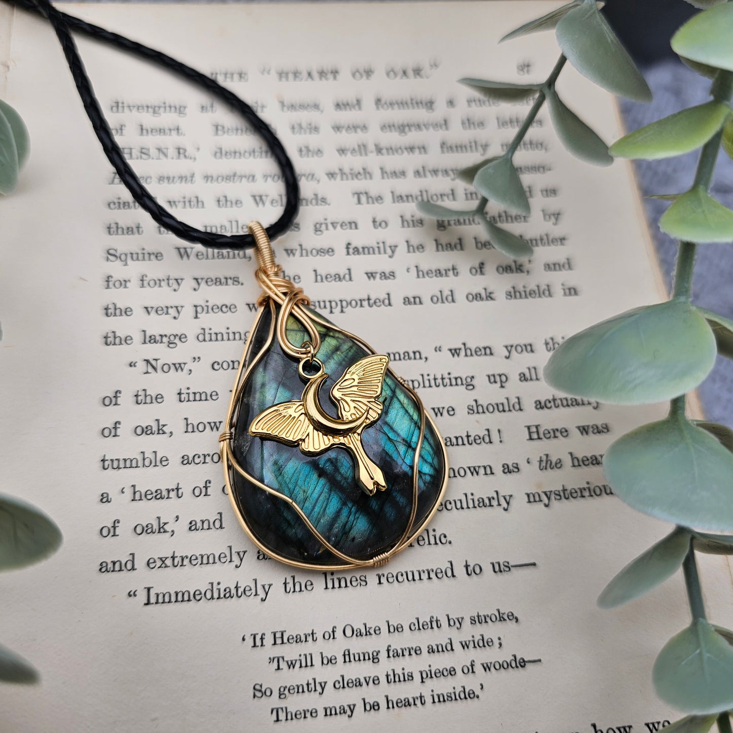 Labradorite & Moth Pendant | Jewellery Wire | Gemstone Necklace