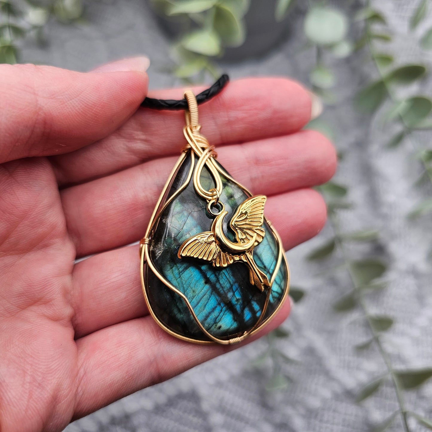 Labradorite & Moth Pendant | Jewellery Wire | Gemstone Necklace