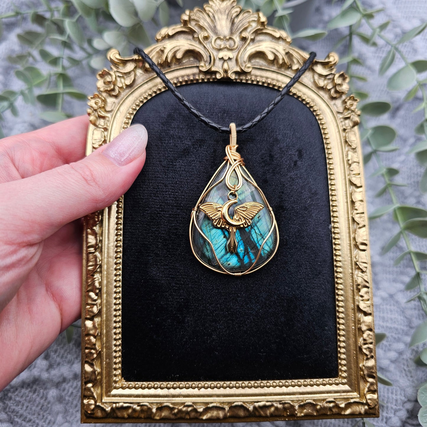 Labradorit & Motte Anhänger | Schmuckdraht | Edelstein Halskette