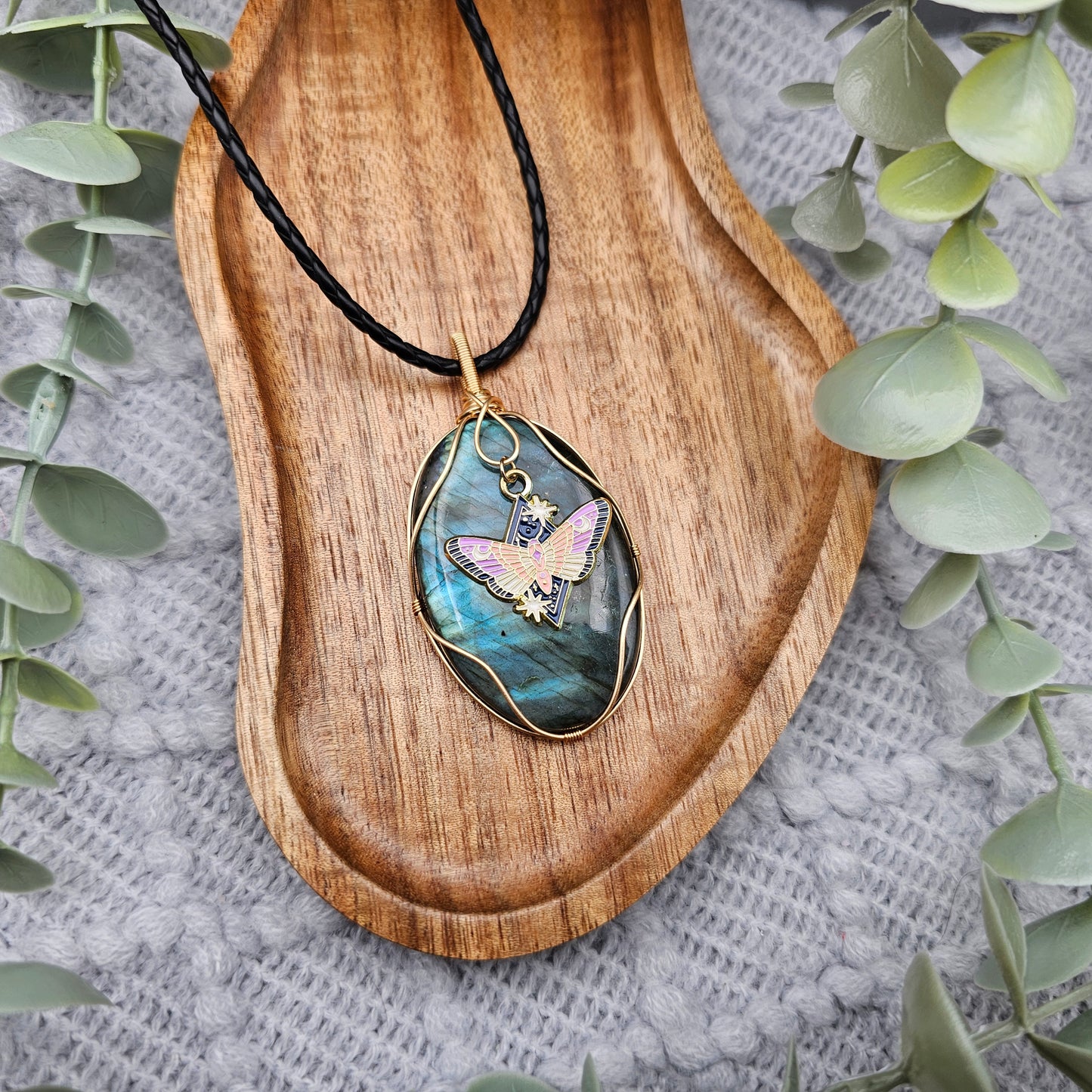 Labradorite & Moth Pendant | Jewellery Wire | Gemstone Necklace