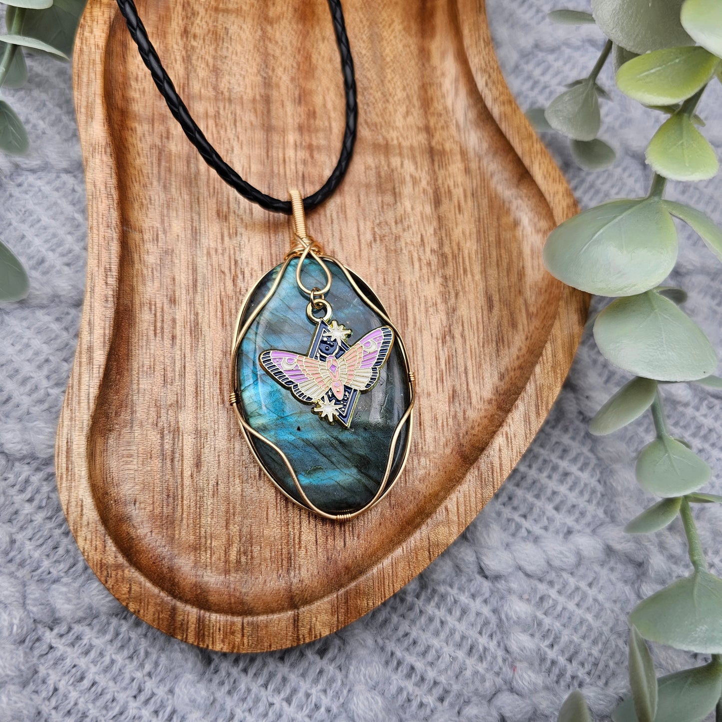 Labradorite & Moth Pendant | Jewellery Wire | Gemstone Necklace
