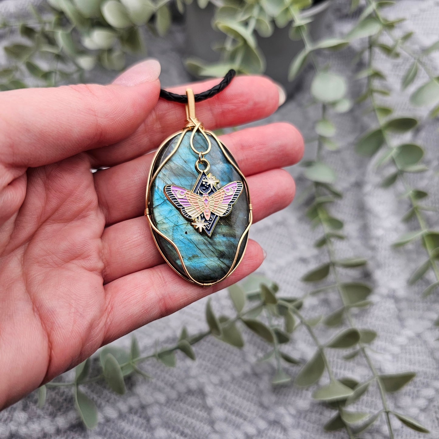 Labradorite & Moth Pendant | Jewellery Wire | Gemstone Necklace