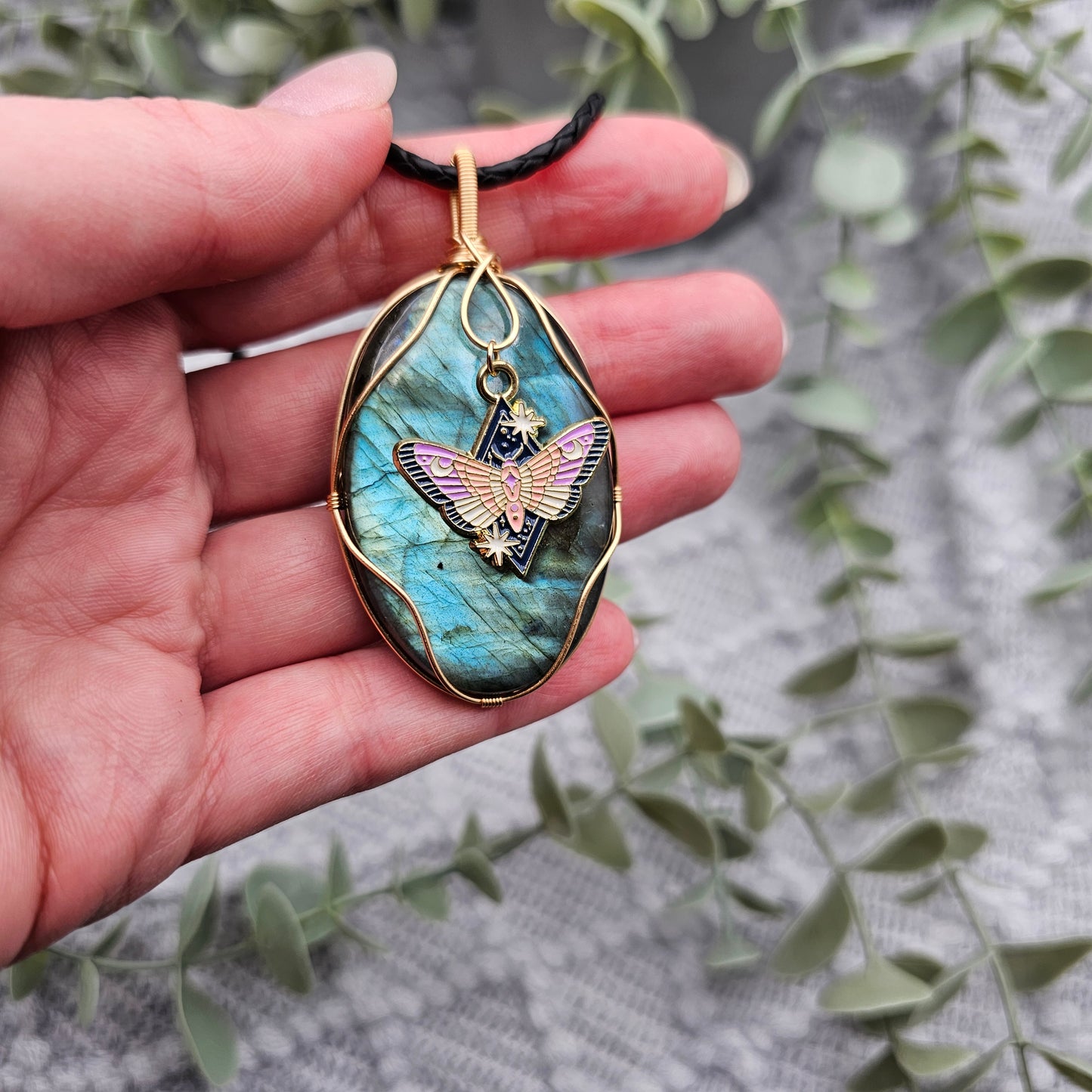 Labradorite & Moth Pendant | Jewellery Wire | Gemstone Necklace