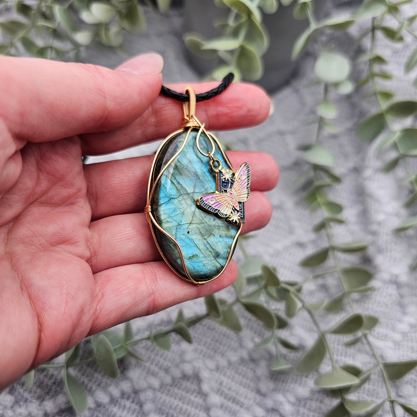 Labradorite & Moth Pendant | Jewellery Wire | Gemstone Necklace