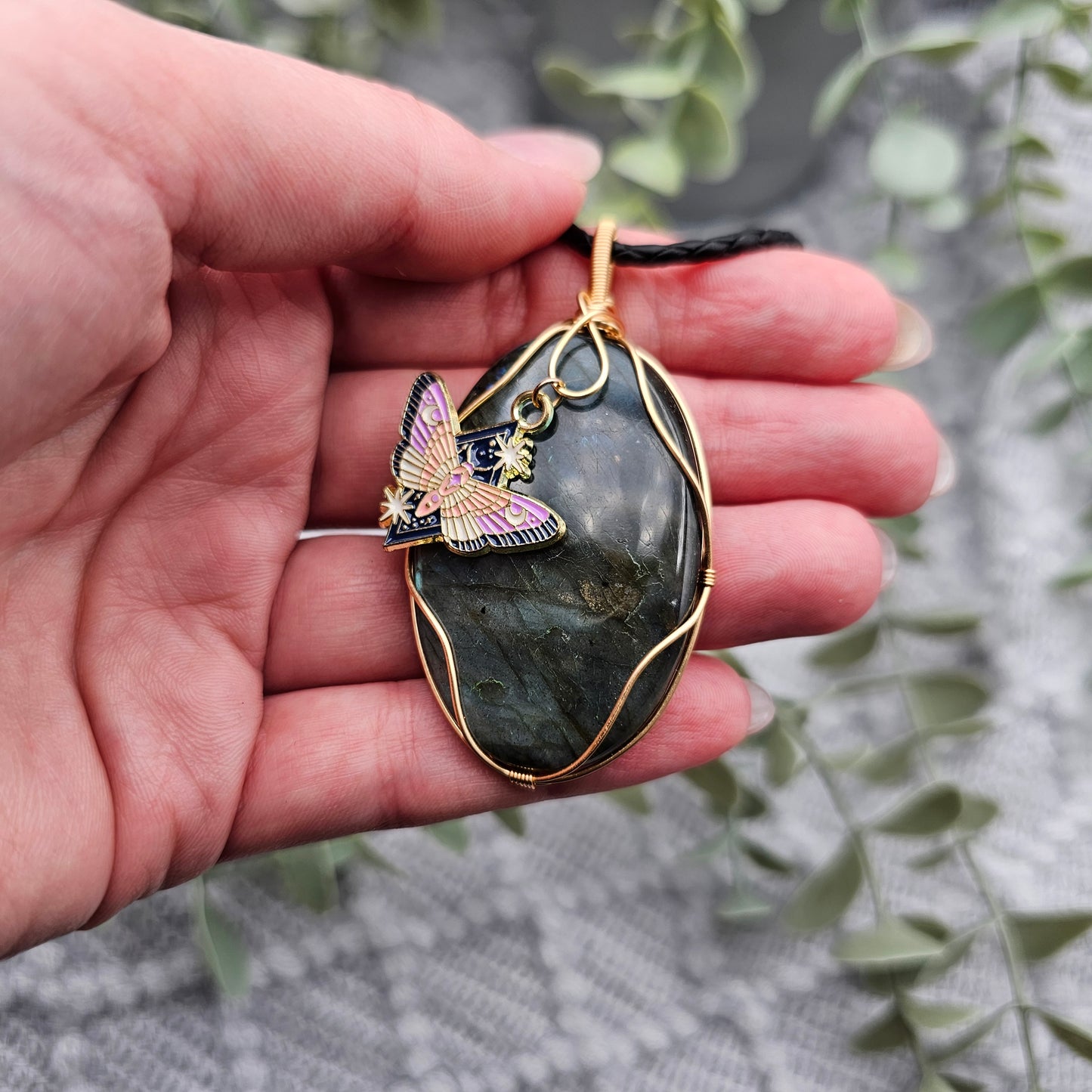 Labradorite & Moth Pendant | Jewellery Wire | Gemstone Necklace