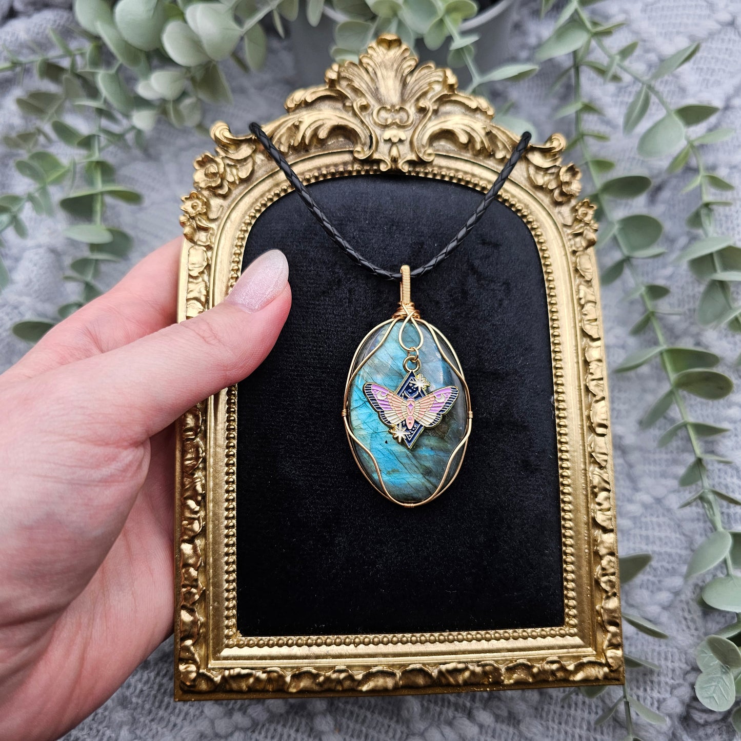 Labradorit & Motte Anhänger | Schmuckdraht | Edelstein Halskette