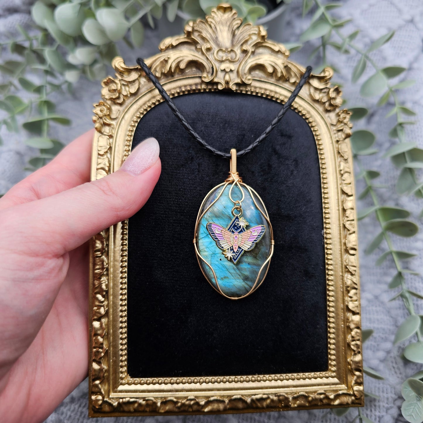 Labradorit & Motte Anhänger | Schmuckdraht | Edelstein Halskette