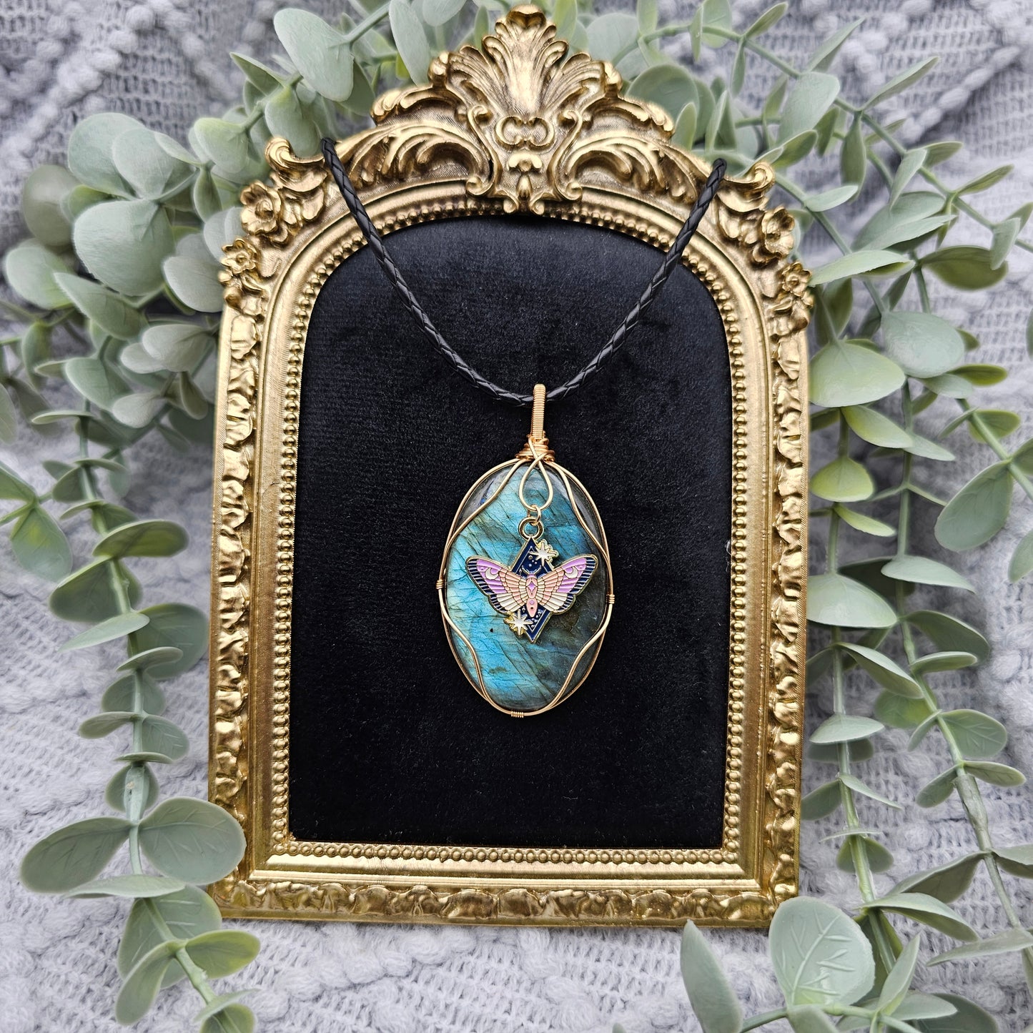 Labradorit & Motte Anhänger | Schmuckdraht | Edelstein Halskette