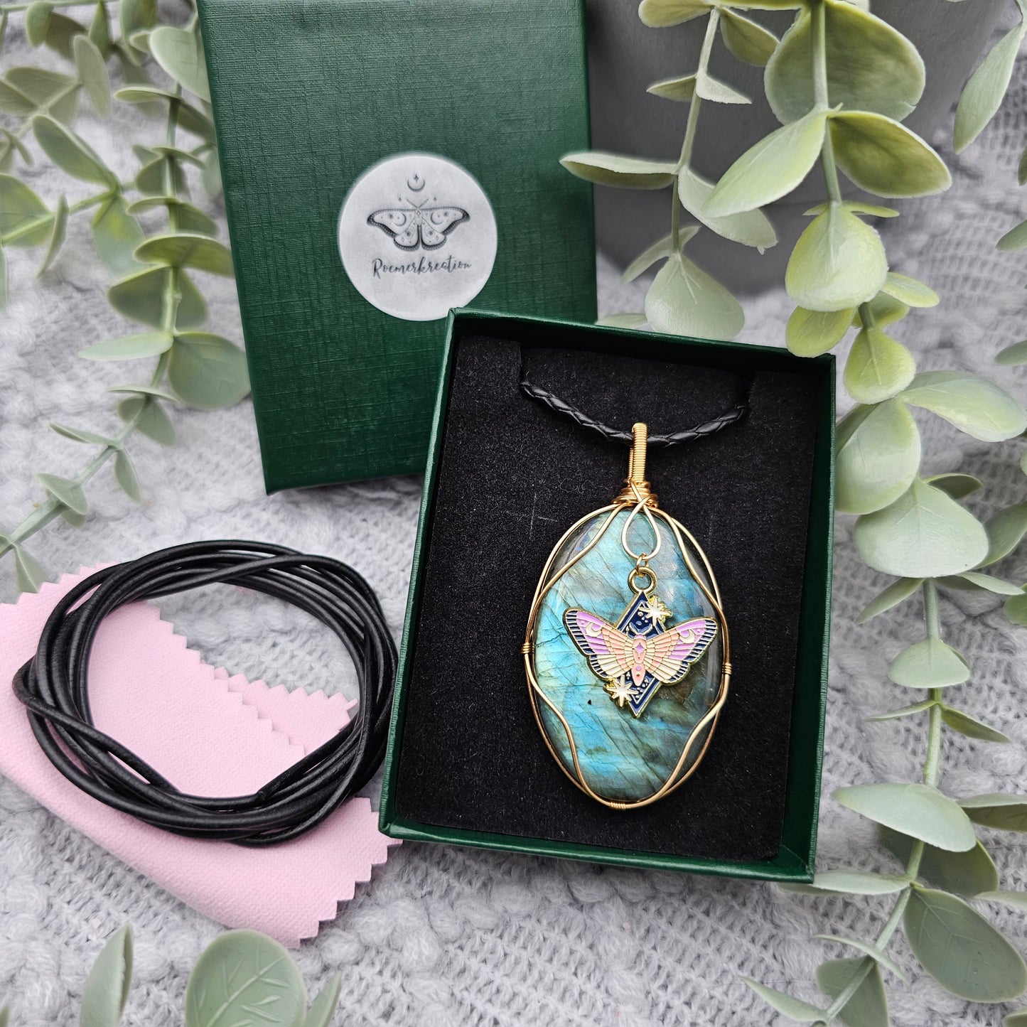 Labradorit & Motte Anhänger | Schmuckdraht | Edelstein Halskette