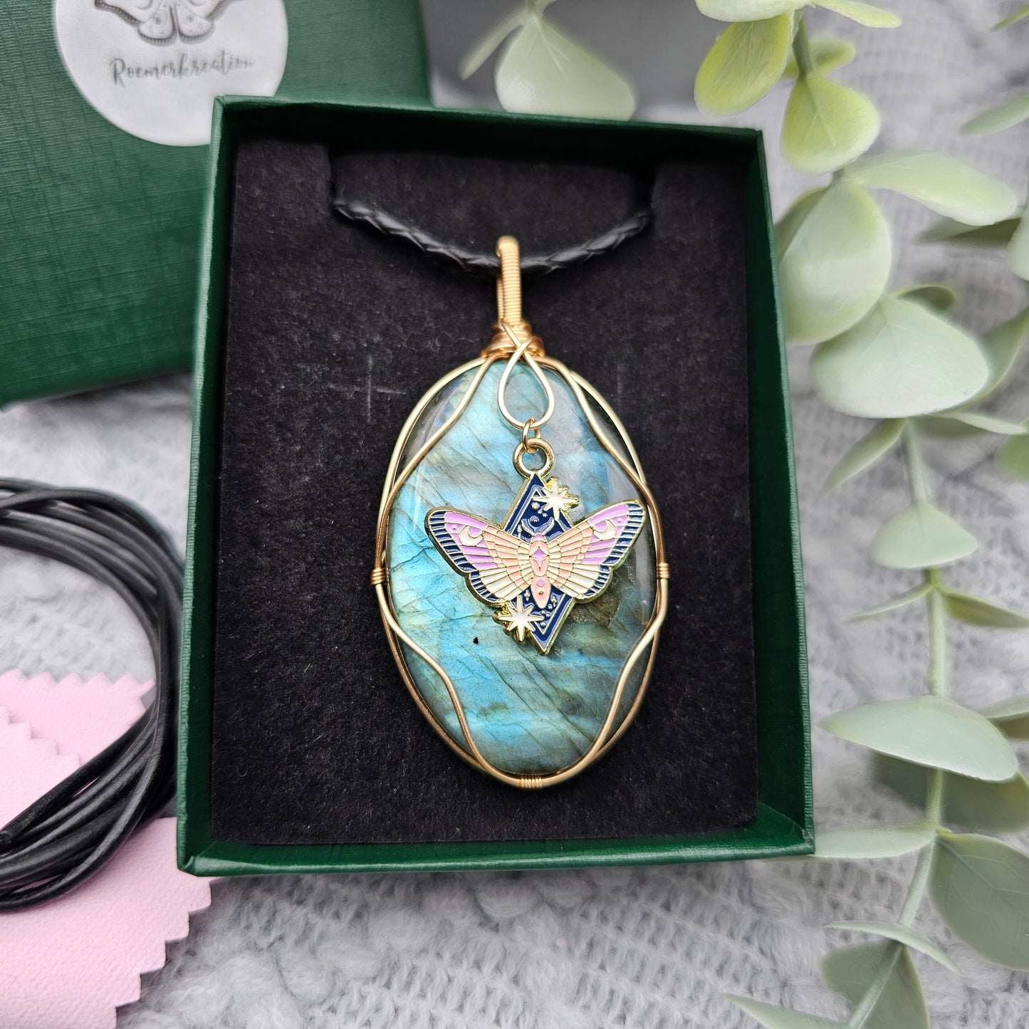 Labradorite & Moth Pendant | Jewellery Wire | Gemstone Necklace