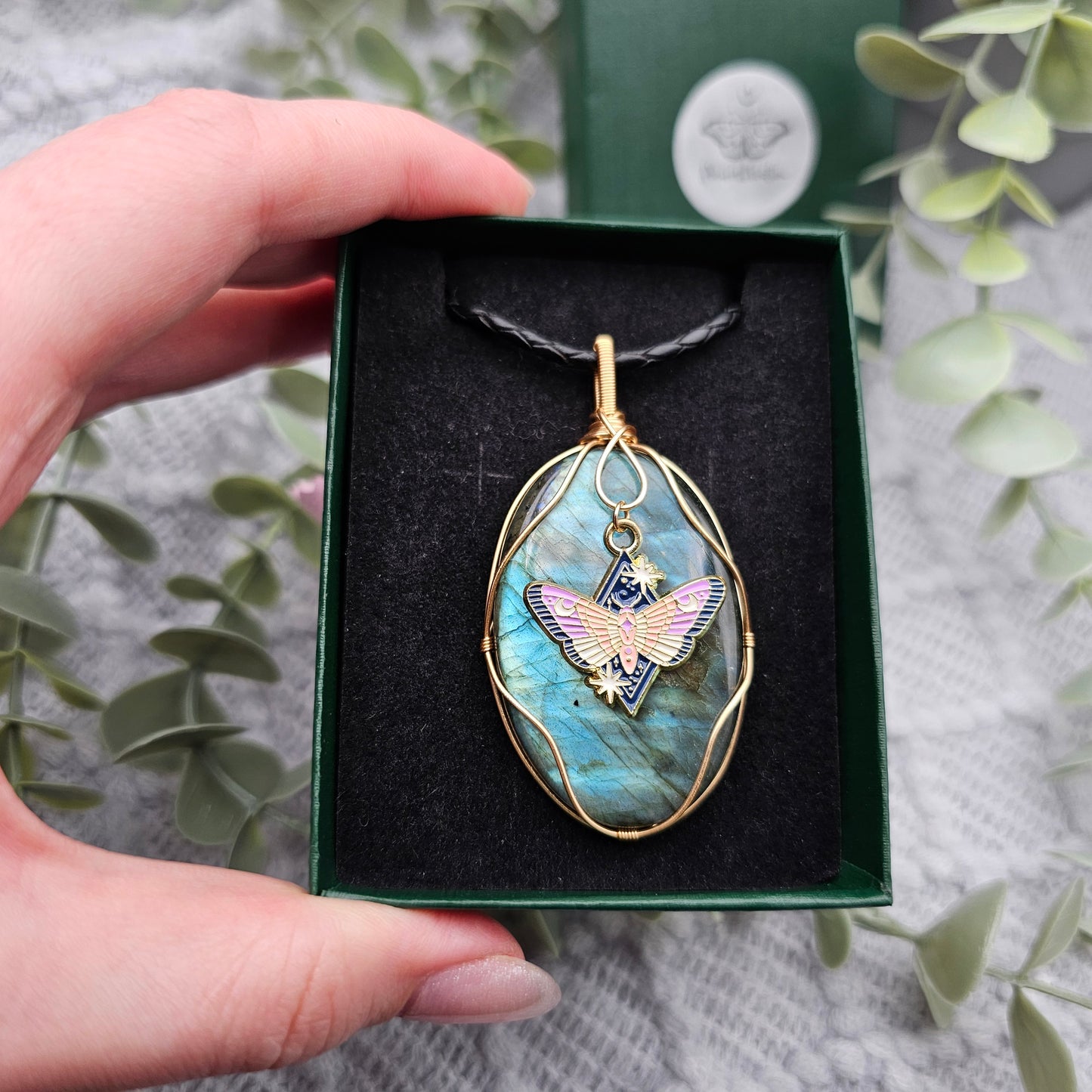 Labradorit & Motte Anhänger | Schmuckdraht | Edelstein Halskette