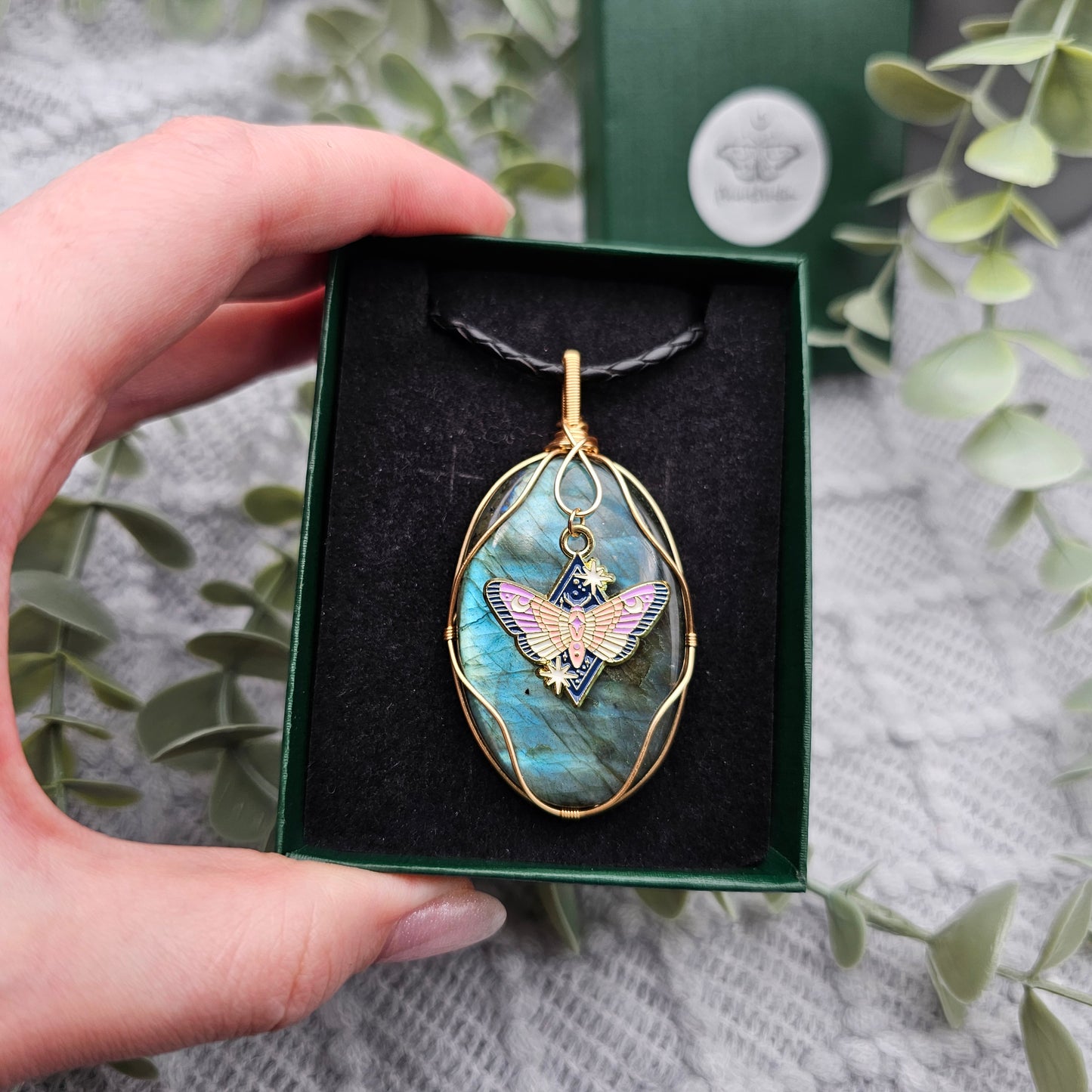 Labradorit & Motte Anhänger | Schmuckdraht | Edelstein Halskette