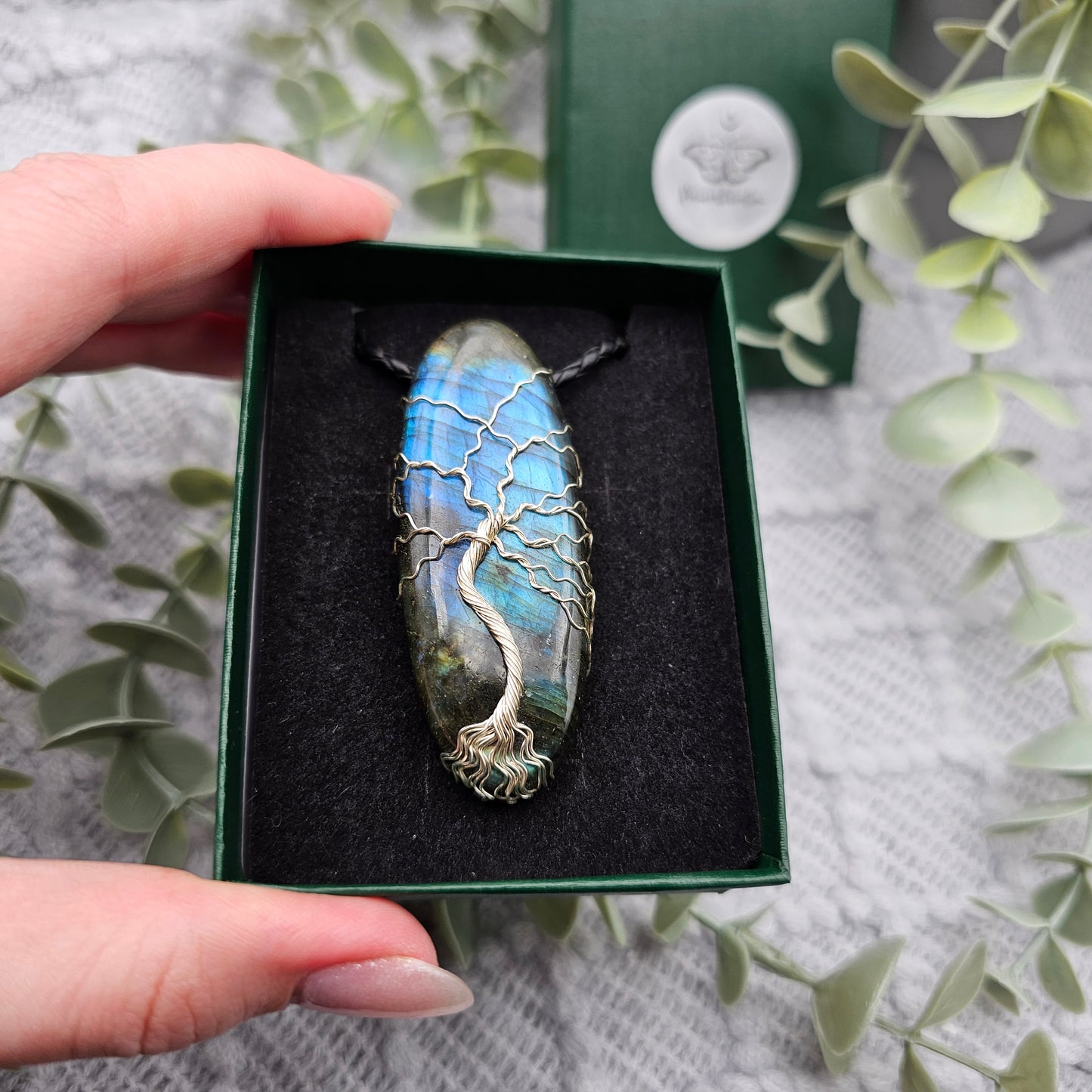 Labradorit Lebensbaum Anhänger | Schmuckdraht | Edelstein Halskette