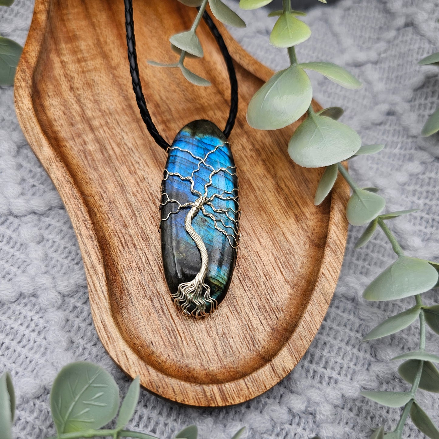 Labradorit Lebensbaum Anhänger | Schmuckdraht | Edelstein Halskette