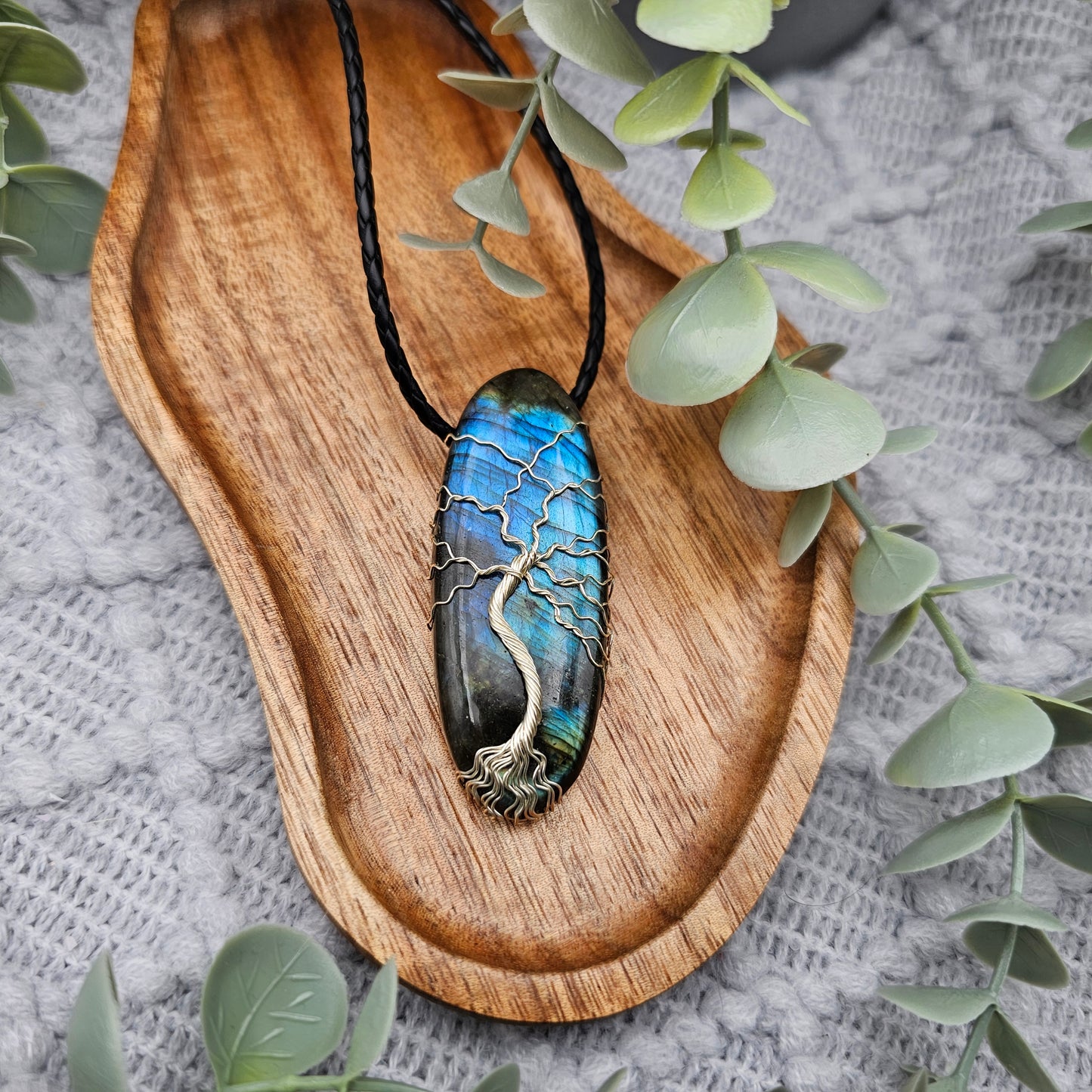 Labradorit Lebensbaum Anhänger | Schmuckdraht | Edelstein Halskette