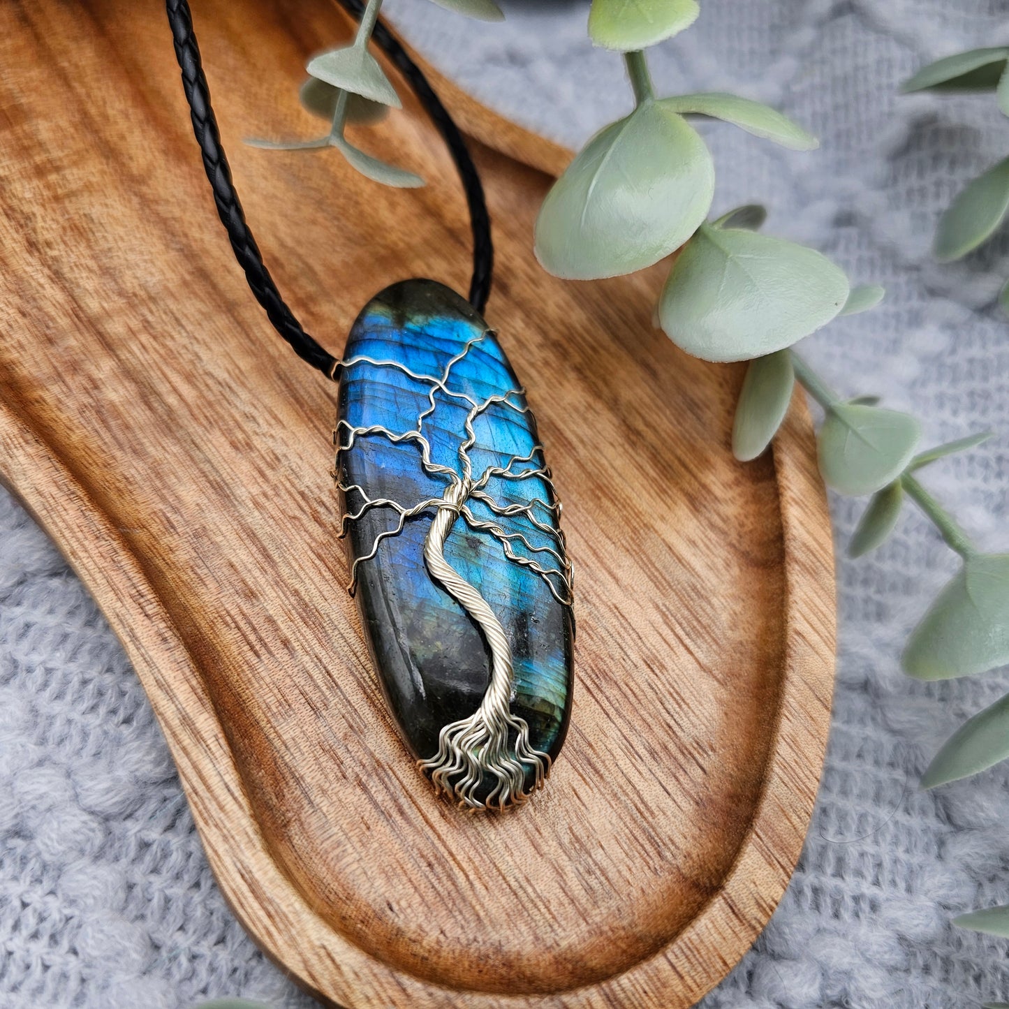 Labradorit Lebensbaum Anhänger | Schmuckdraht | Edelstein Halskette