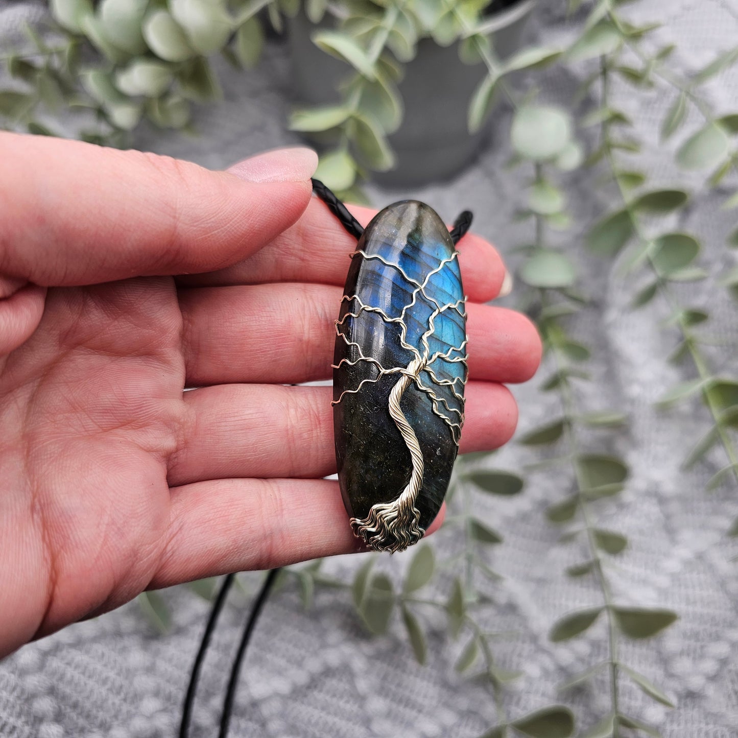 Labradorit Lebensbaum Anhänger | Schmuckdraht | Edelstein Halskette