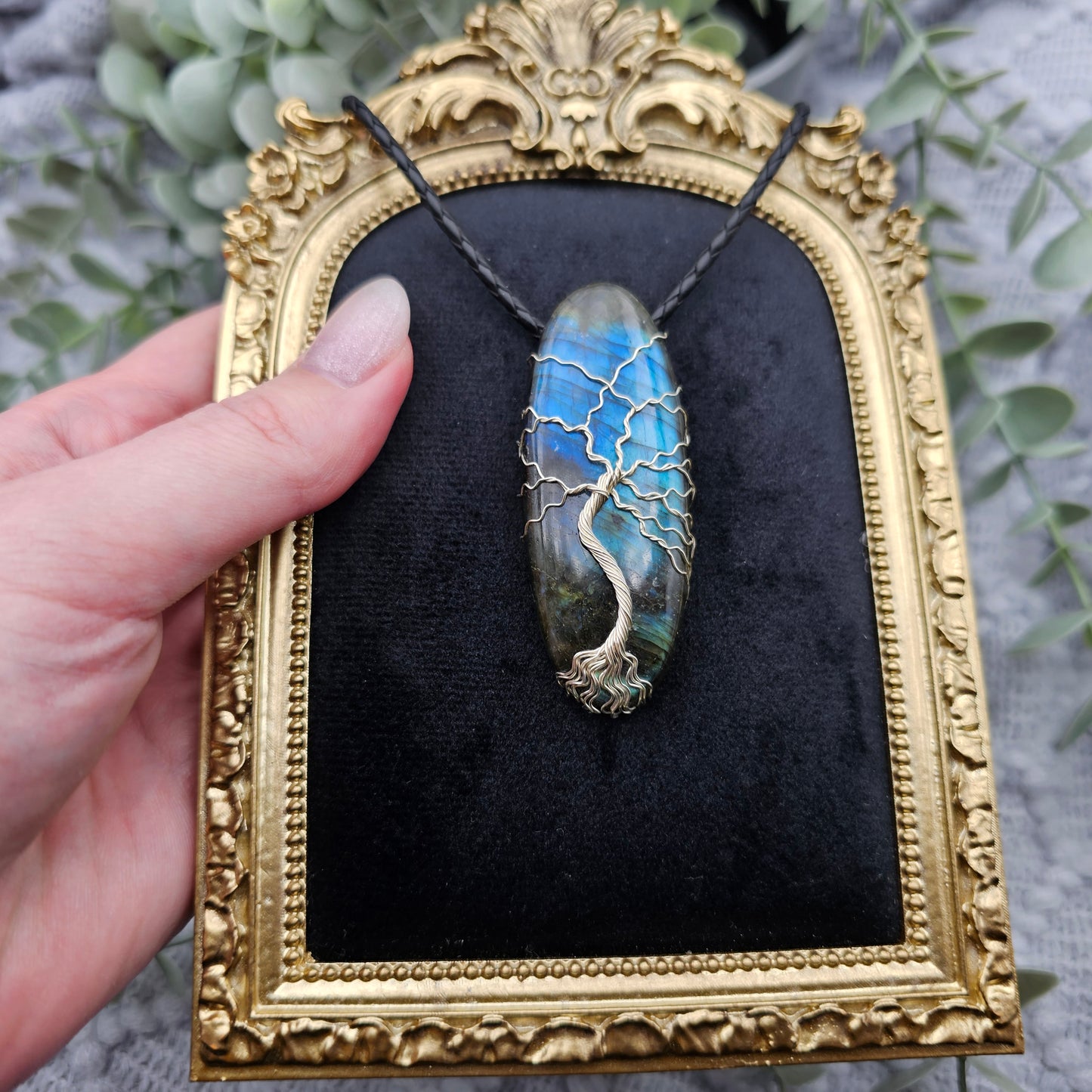 Labradorit Lebensbaum Anhänger | Schmuckdraht | Edelstein Halskette