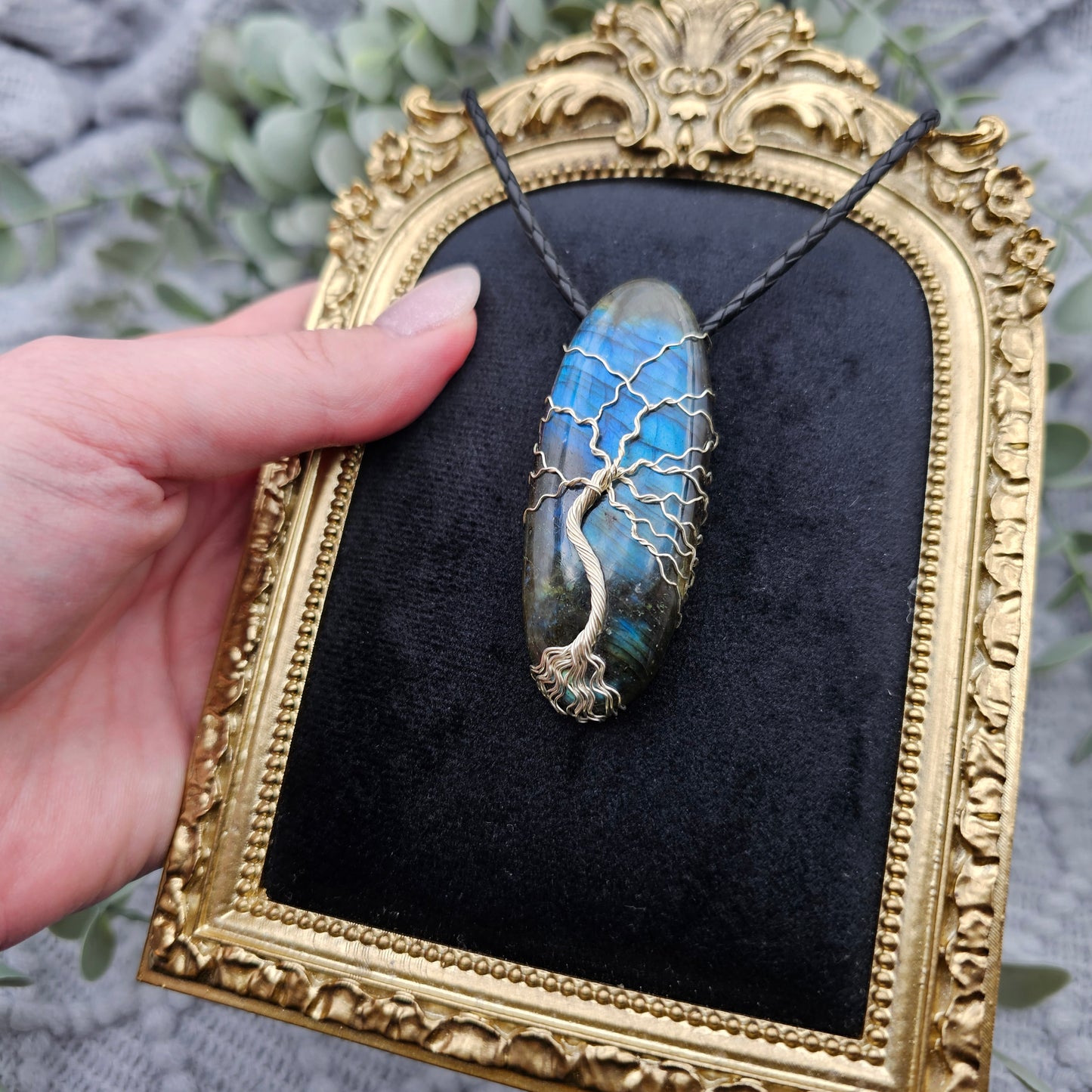 Labradorit Lebensbaum Anhänger | Schmuckdraht | Edelstein Halskette