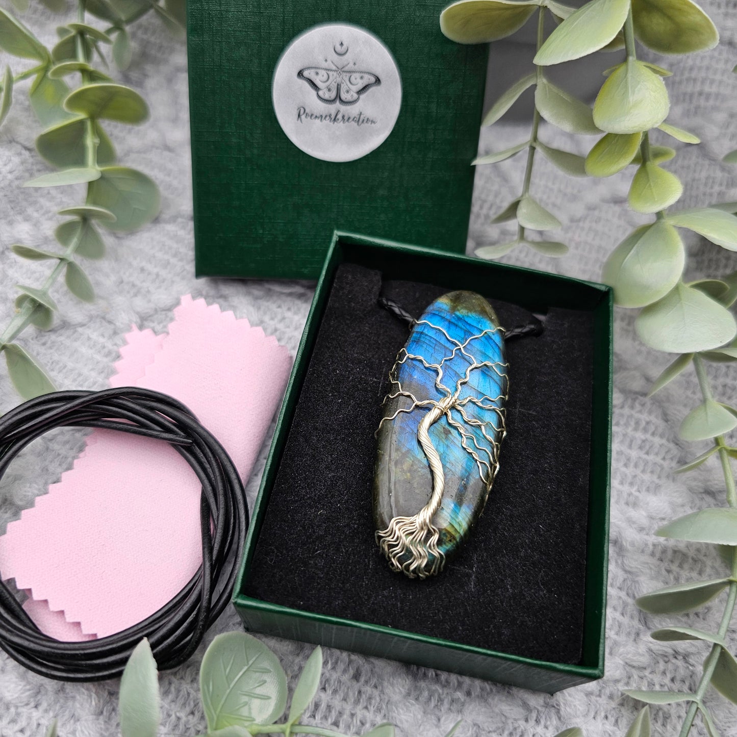 Labradorit Lebensbaum Anhänger | Schmuckdraht | Edelstein Halskette