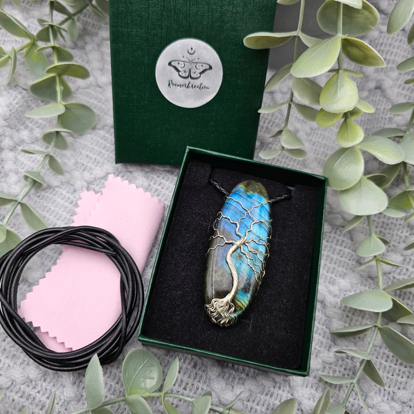 Labradorit Lebensbaum Anhänger | Schmuckdraht | Edelstein Halskette