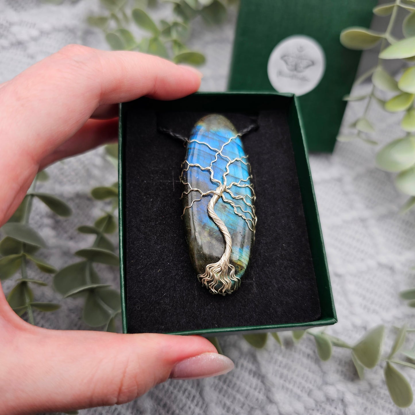 Labradorit Lebensbaum Anhänger | Schmuckdraht | Edelstein Halskette