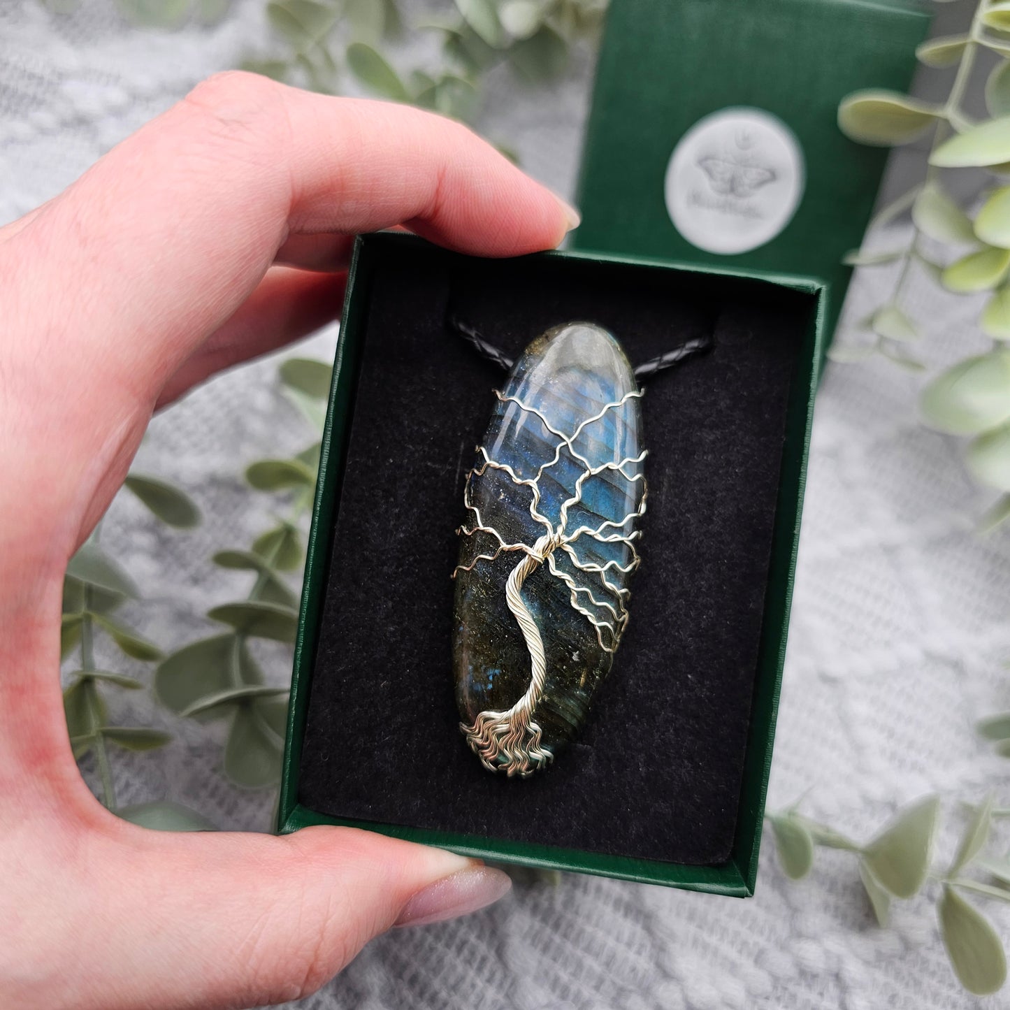 Labradorit Lebensbaum Anhänger | Schmuckdraht | Edelstein Halskette