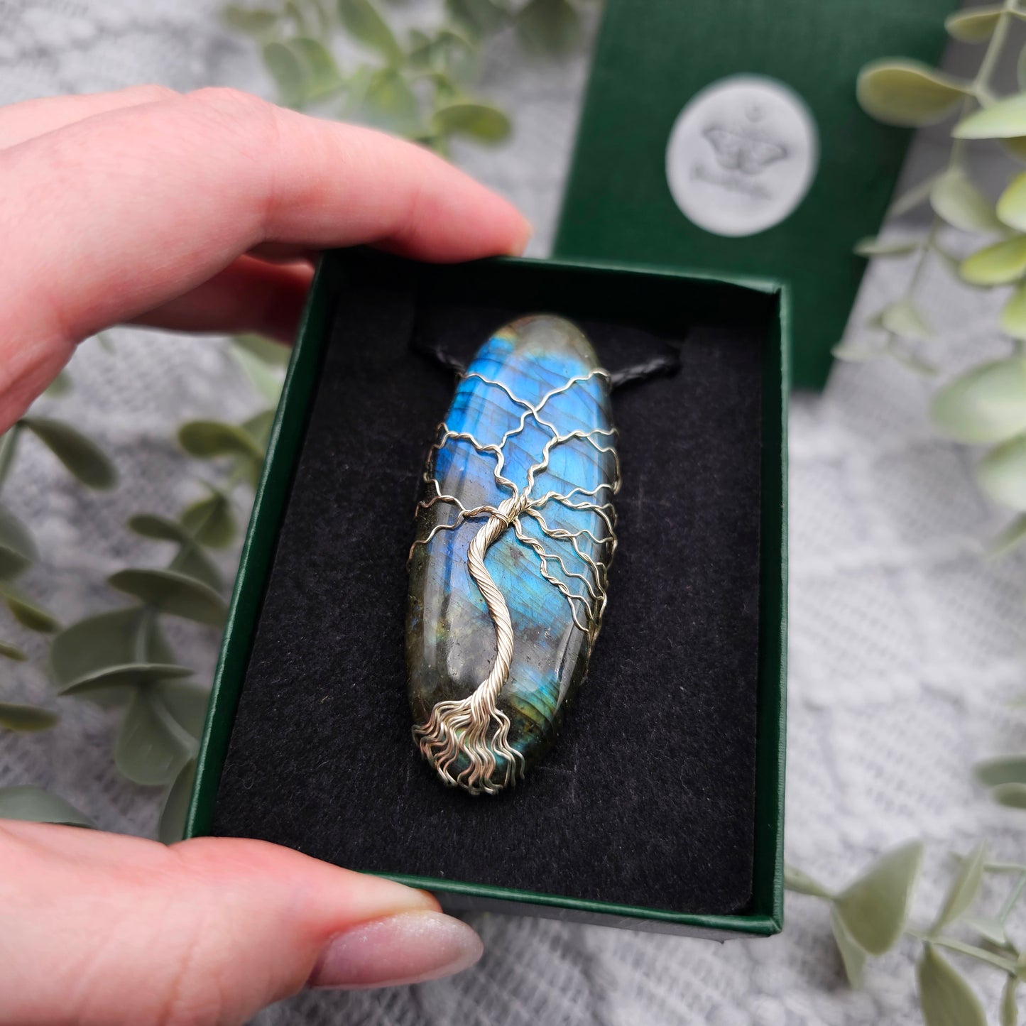 Labradorit Lebensbaum Anhänger | Schmuckdraht | Edelstein Halskette