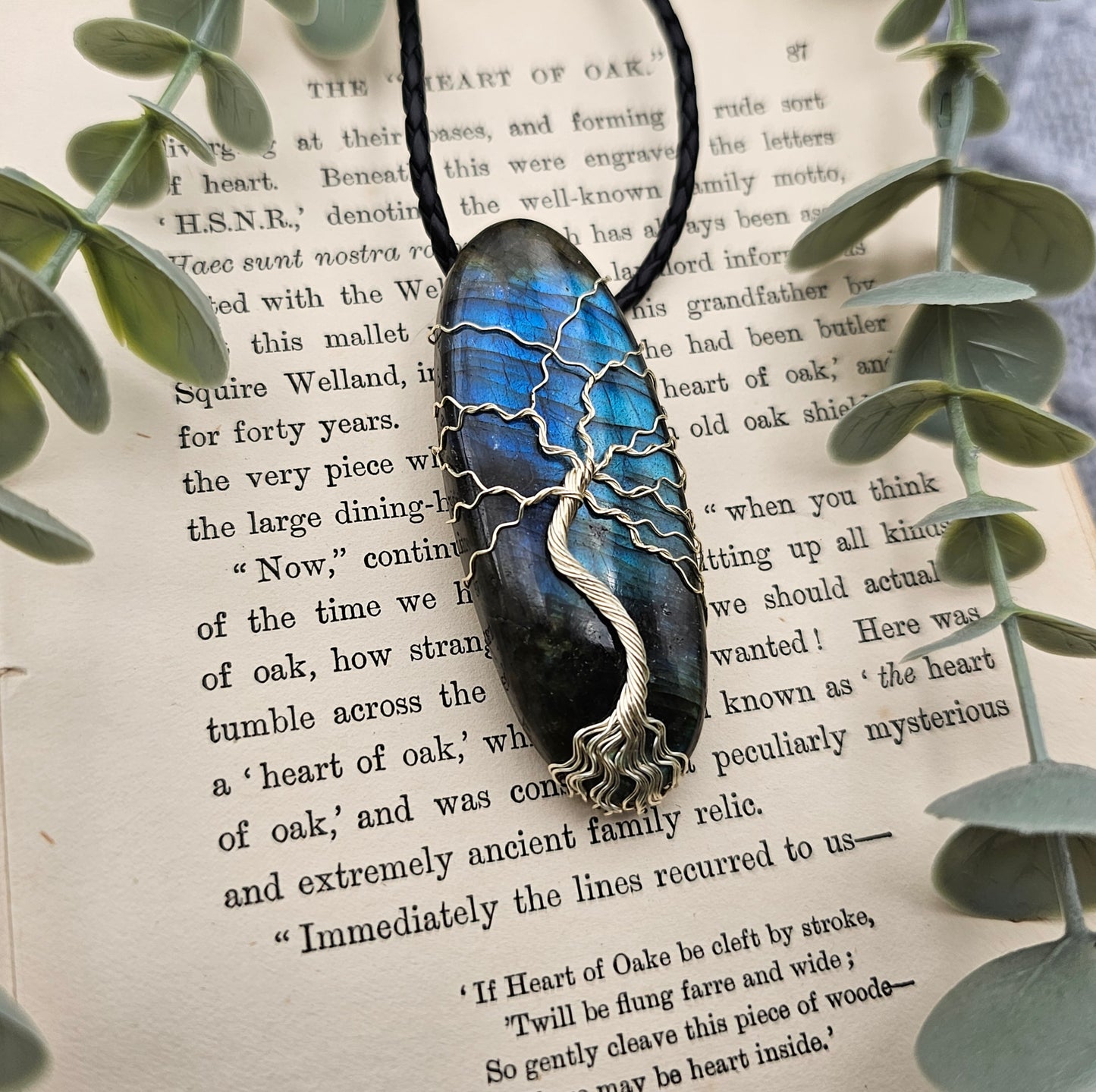 Labradorit Lebensbaum Anhänger | Schmuckdraht | Edelstein Halskette