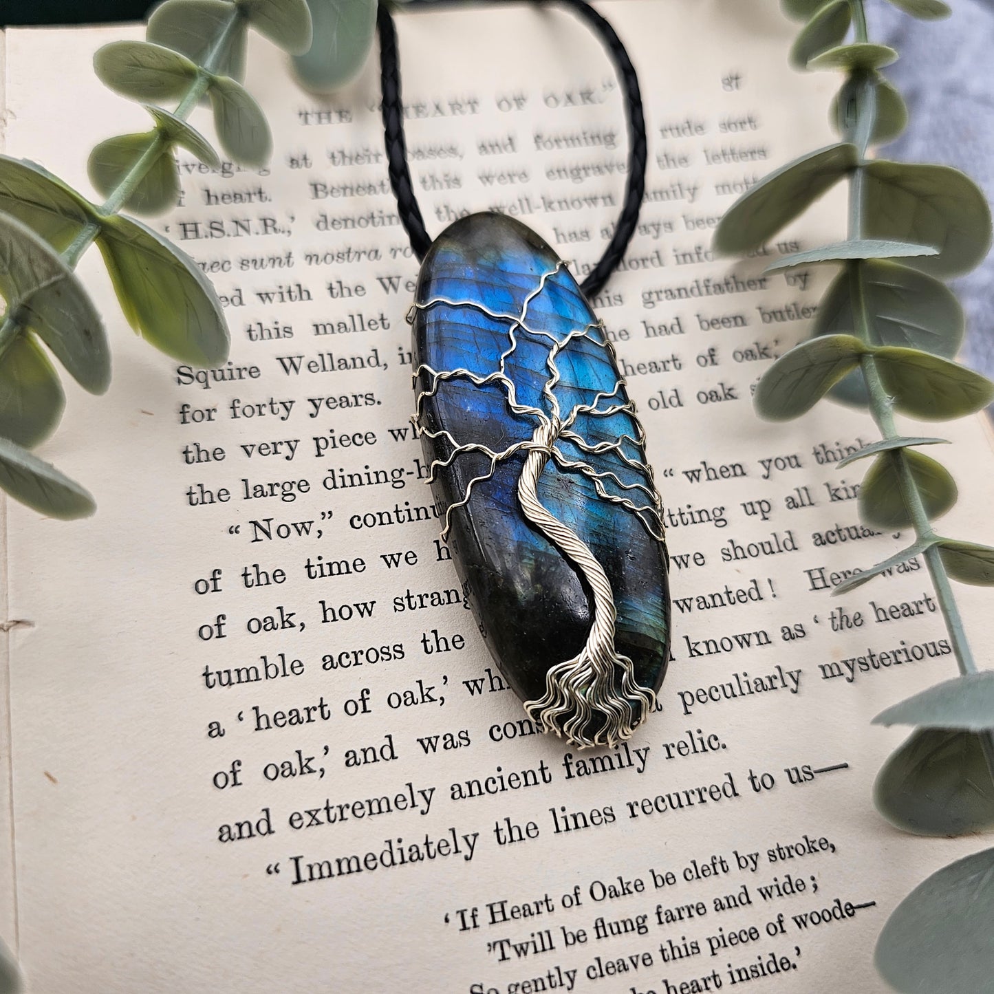 Labradorit Lebensbaum Anhänger | Schmuckdraht | Edelstein Halskette