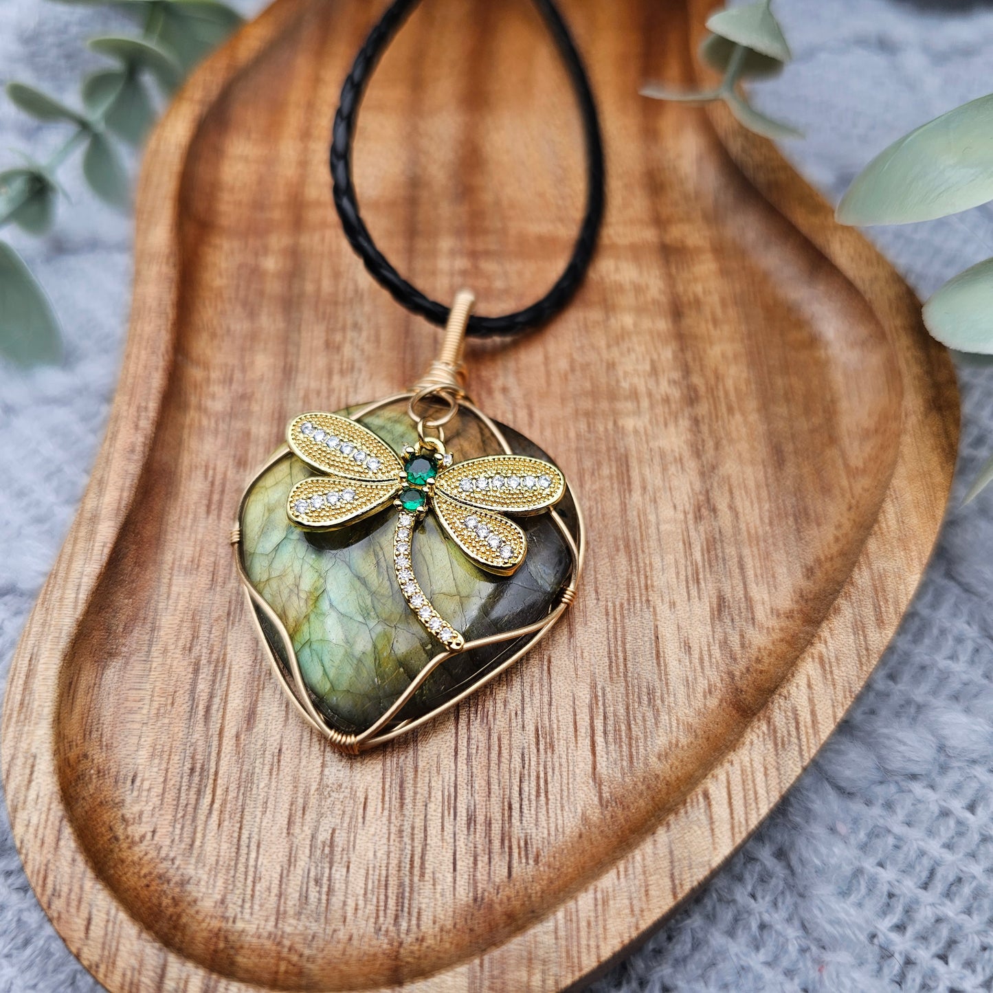Labradorit & Libelle Anhänger | Schmuckdraht | Edelstein Halskette