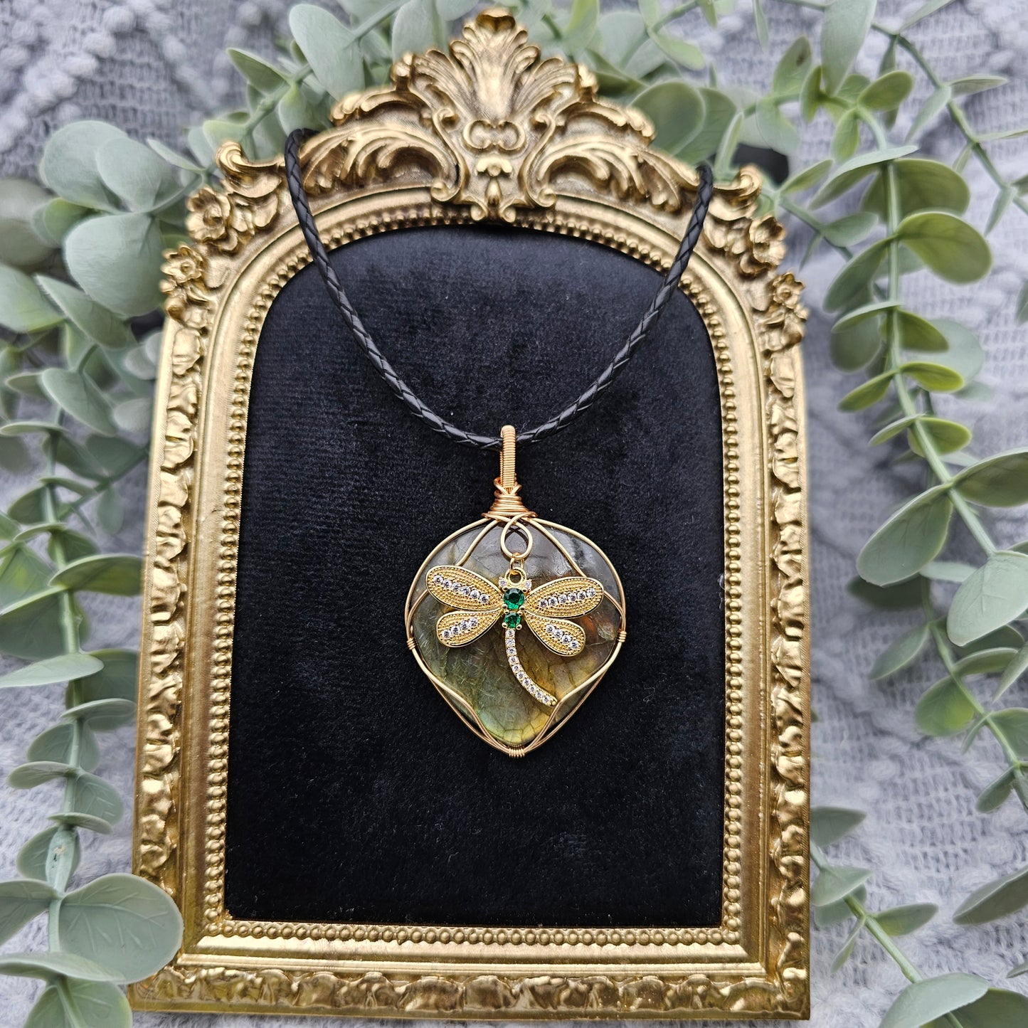 Labradorit & Libelle Anhänger | Schmuckdraht | Edelstein Halskette