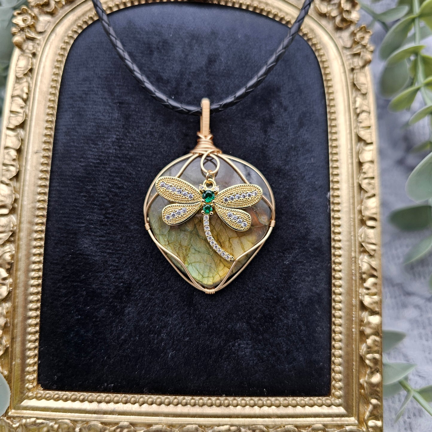 Labradorit & Libelle Anhänger | Schmuckdraht | Edelstein Halskette