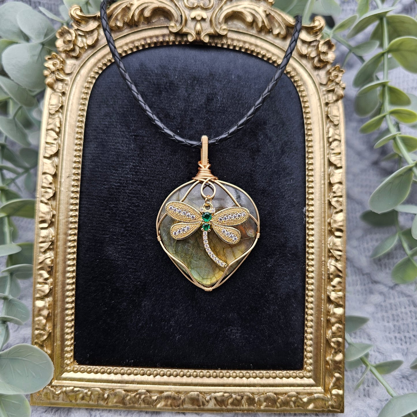 Labradorit & Libelle Anhänger | Schmuckdraht | Edelstein Halskette