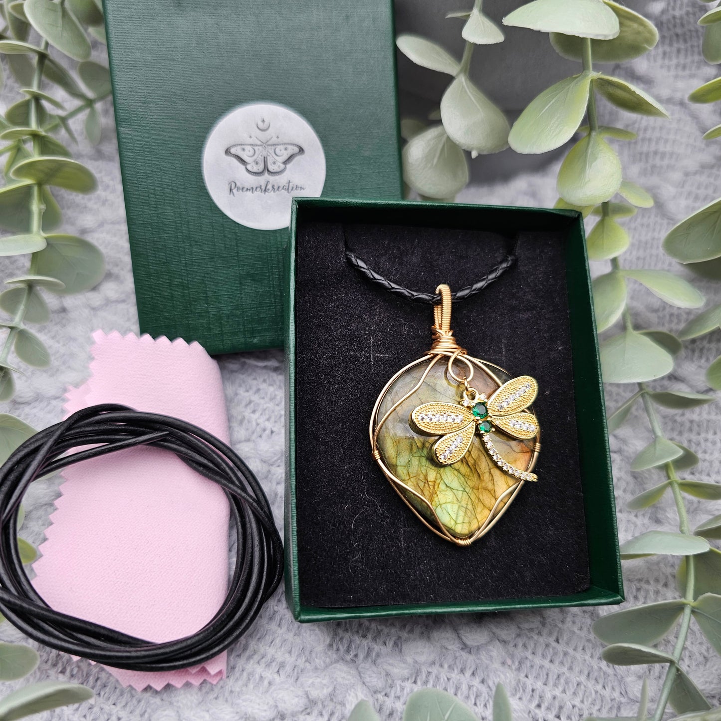 Labradorit & Libelle Anhänger | Schmuckdraht | Edelstein Halskette