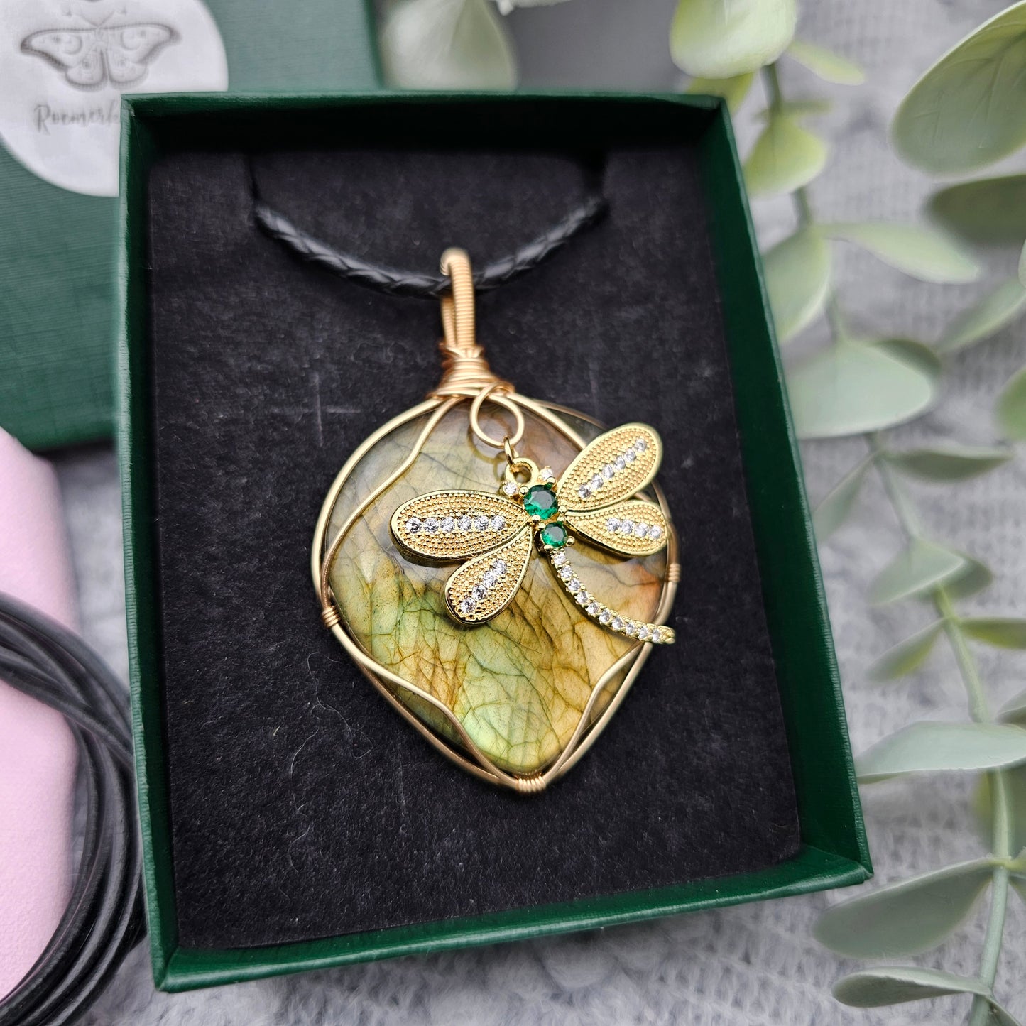 Labradorit & Libelle Anhänger | Schmuckdraht | Edelstein Halskette